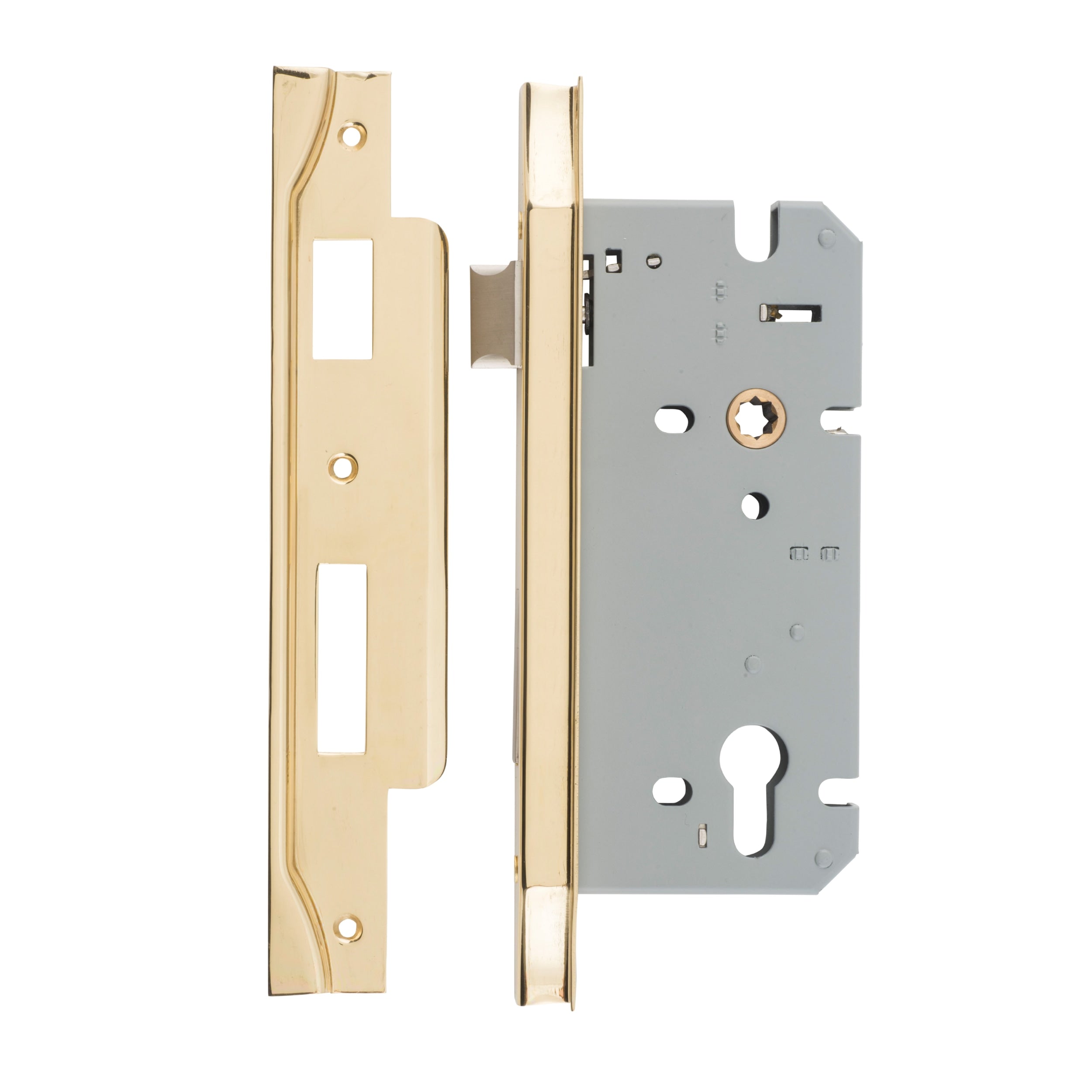 Iver Mortice Lock Euro Rebated Polished Brass CTC85mm Backset 60mm