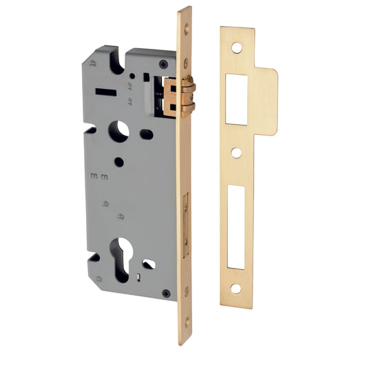 Iver Mortice Lock Roller Euro Brushed Brass CTC85mm Backset 45mm