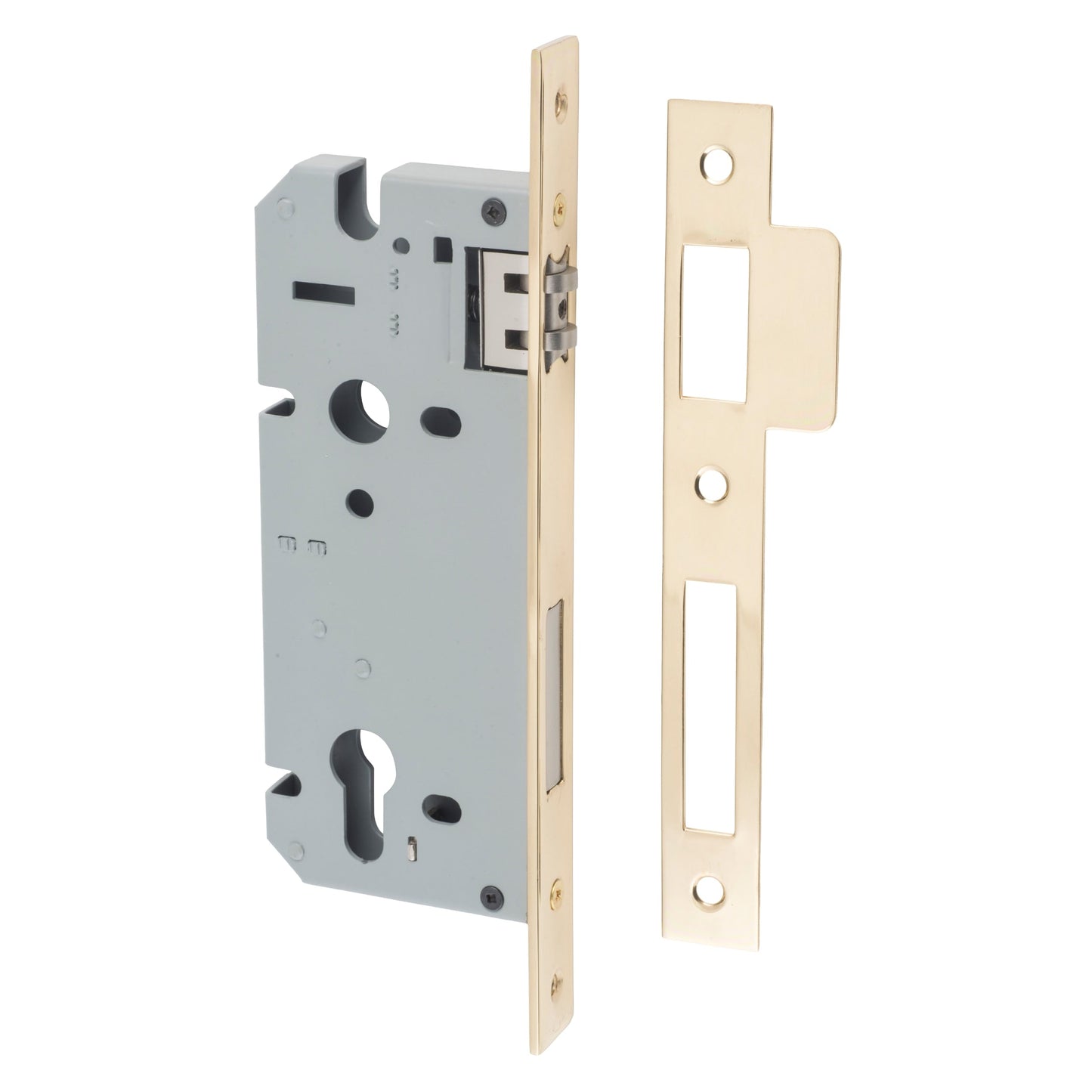 Iver Mortice Lock Roller Euro Polished Brass CTC85mm Backset 45mm