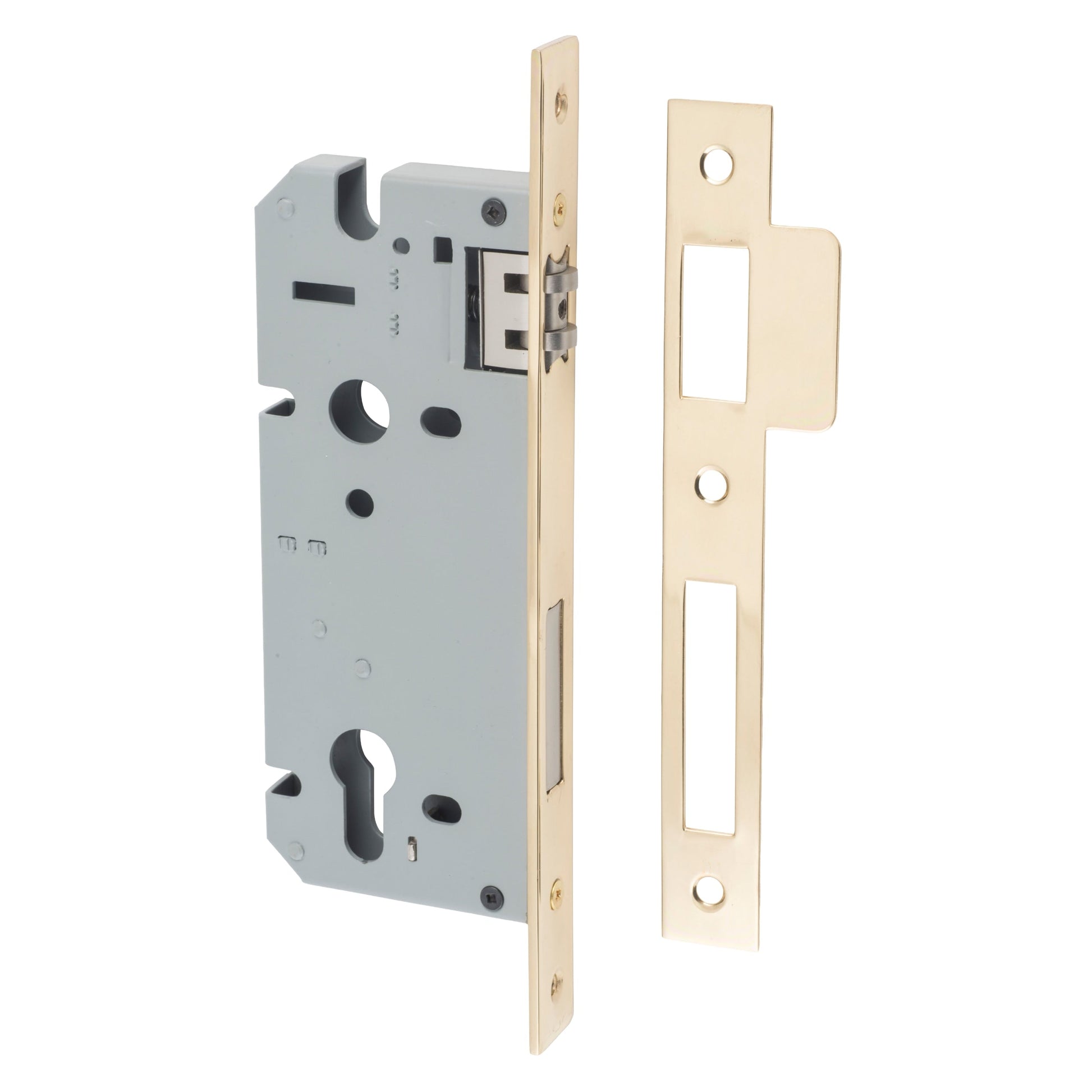 Iver Mortice Lock Roller Euro Polished Brass CTC85mm Backset 45mm