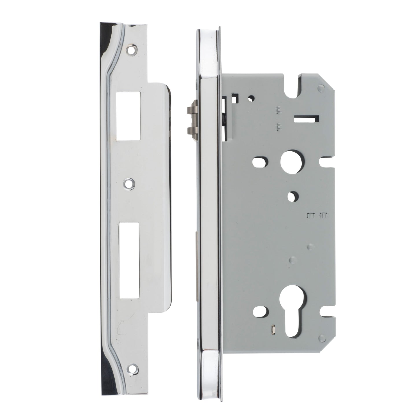 Iver Mortice Lock Roller Euro Rebated Polished Chrome CTC85mm Backset 60mm