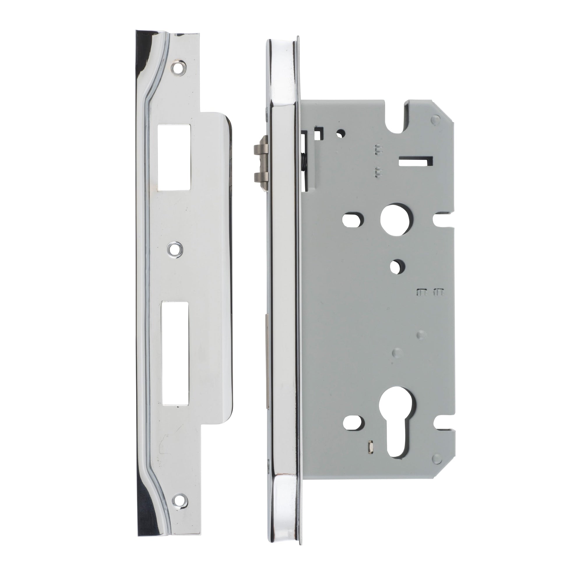 Iver Mortice Lock Roller Euro Rebated Polished Chrome CTC85mm Backset 60mm