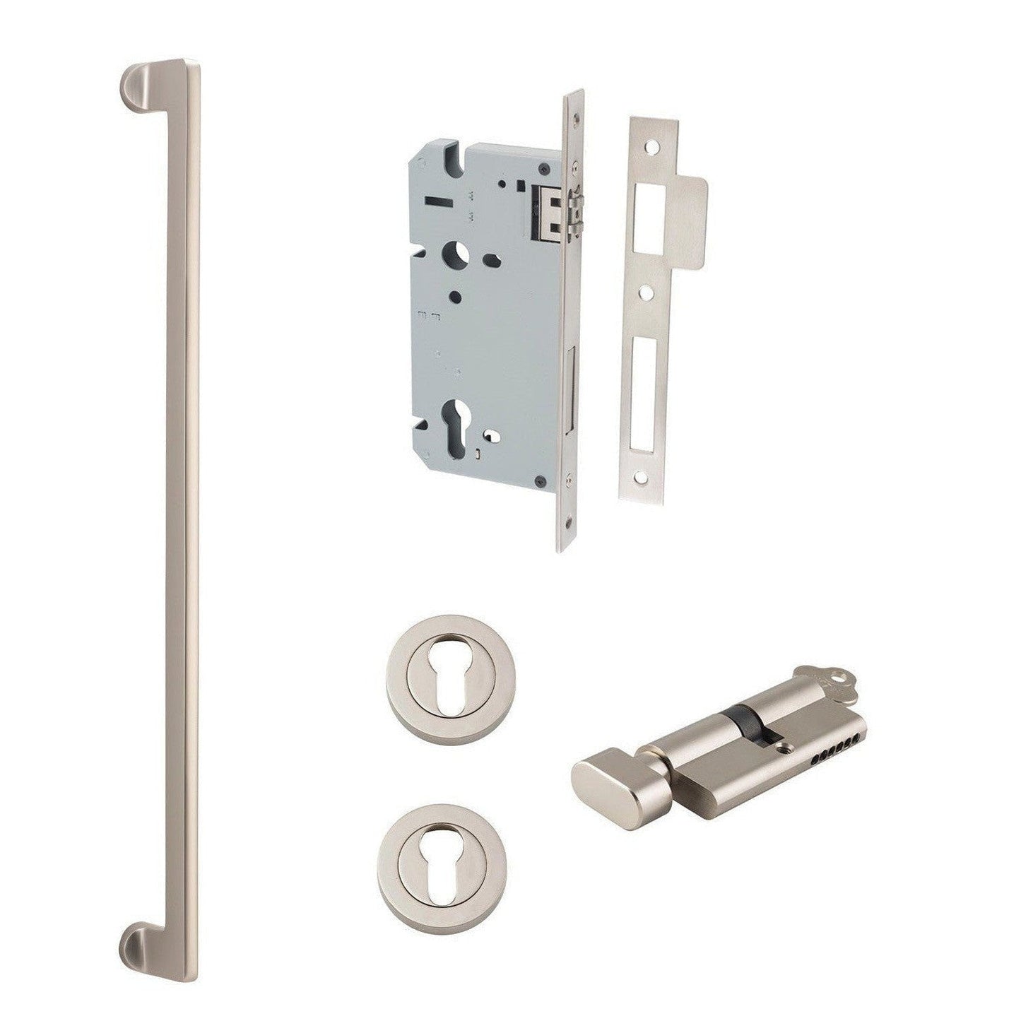 Iver Pull Handle Baltimore Key/Thumb Satin Nickel Entrance Kit