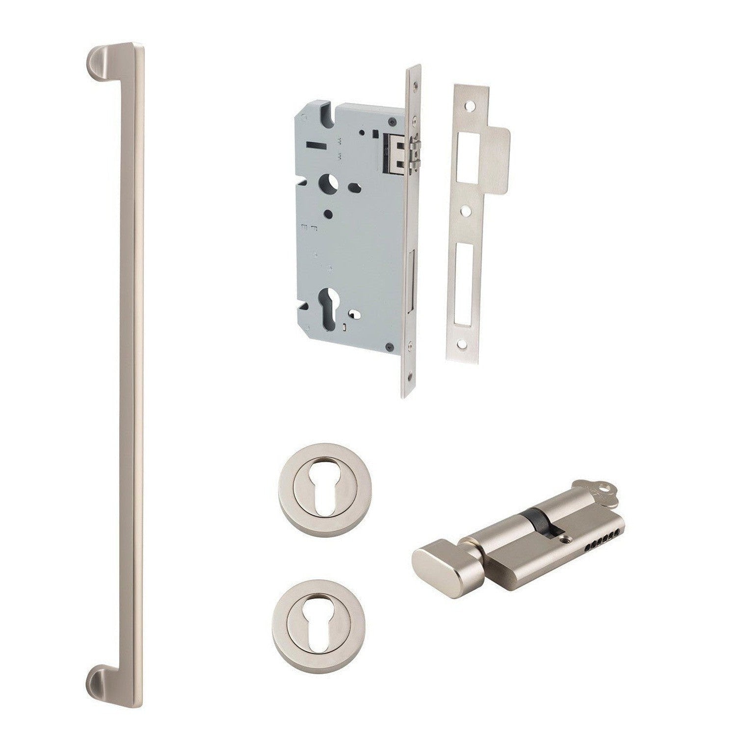 Iver Pull Handle Baltimore Key/Thumb Satin Nickel Entrance Kit