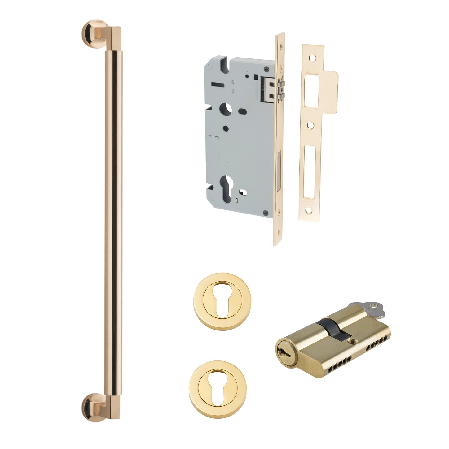 Iver Pull Handle Berlin Key/Key Polished Brass Entrance Kit L485mm