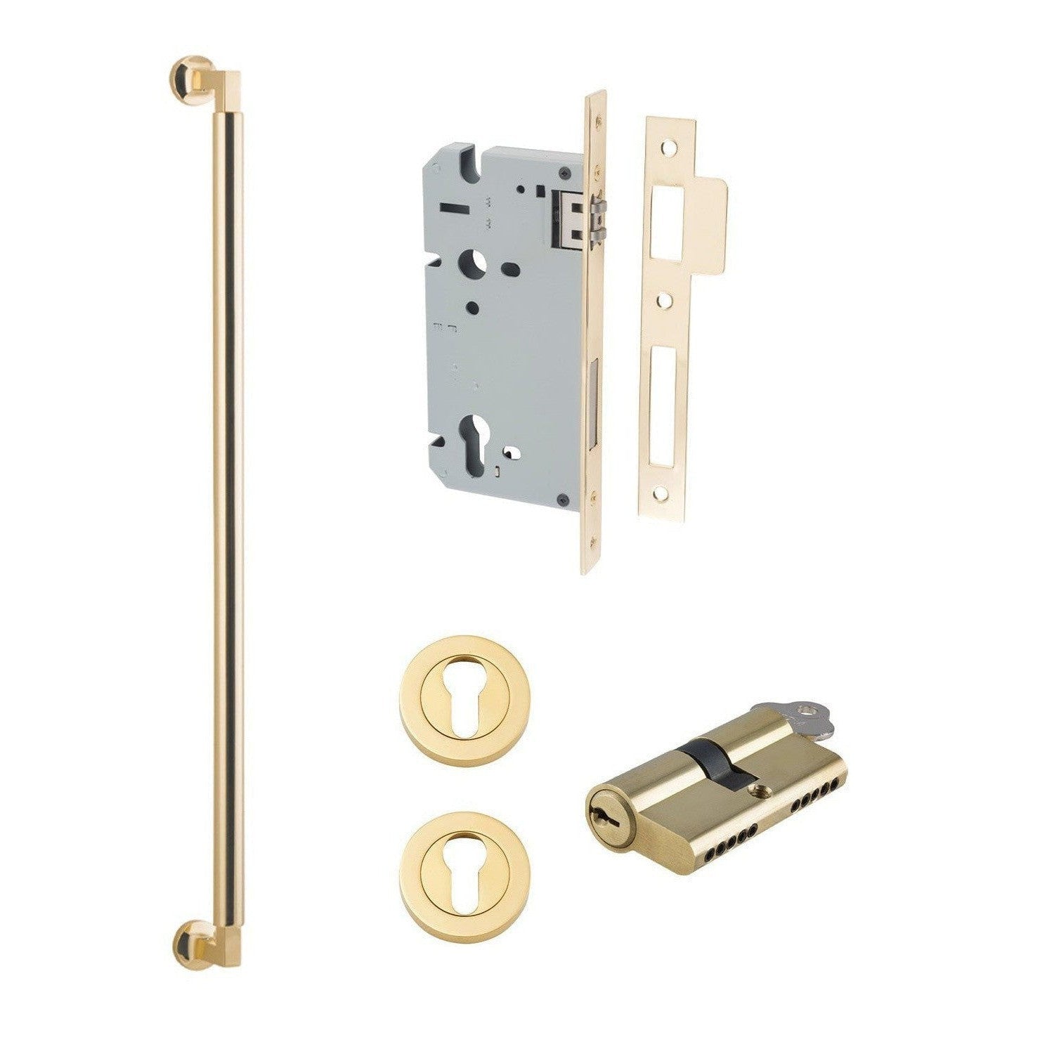 Iver Pull Handle Berlin Key/Key Polished Brass Entrance Kit L635mm