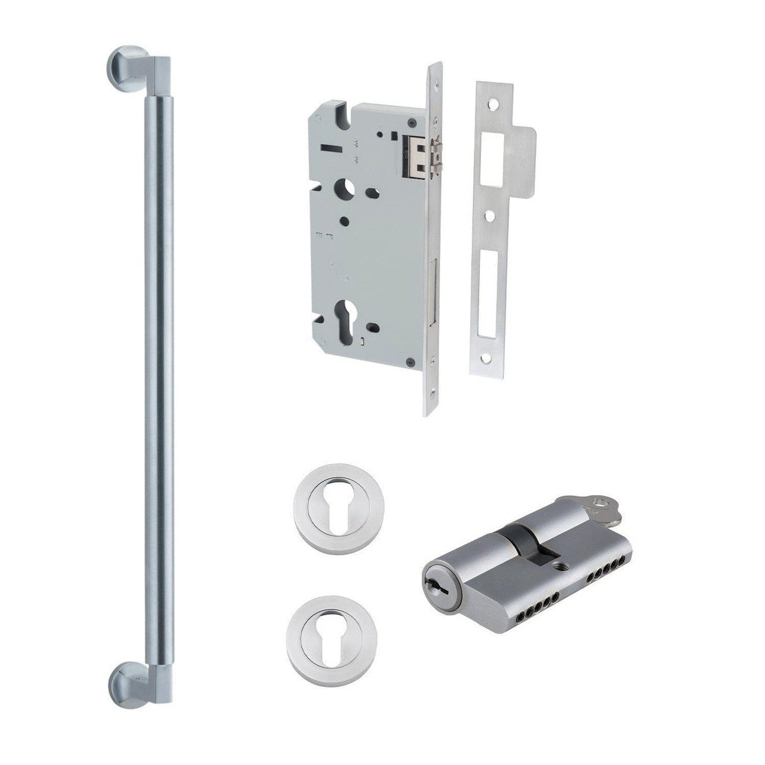 Iver Pull Handle Berlin Key/Key Brushed Chrome Entrance Kit L485mm