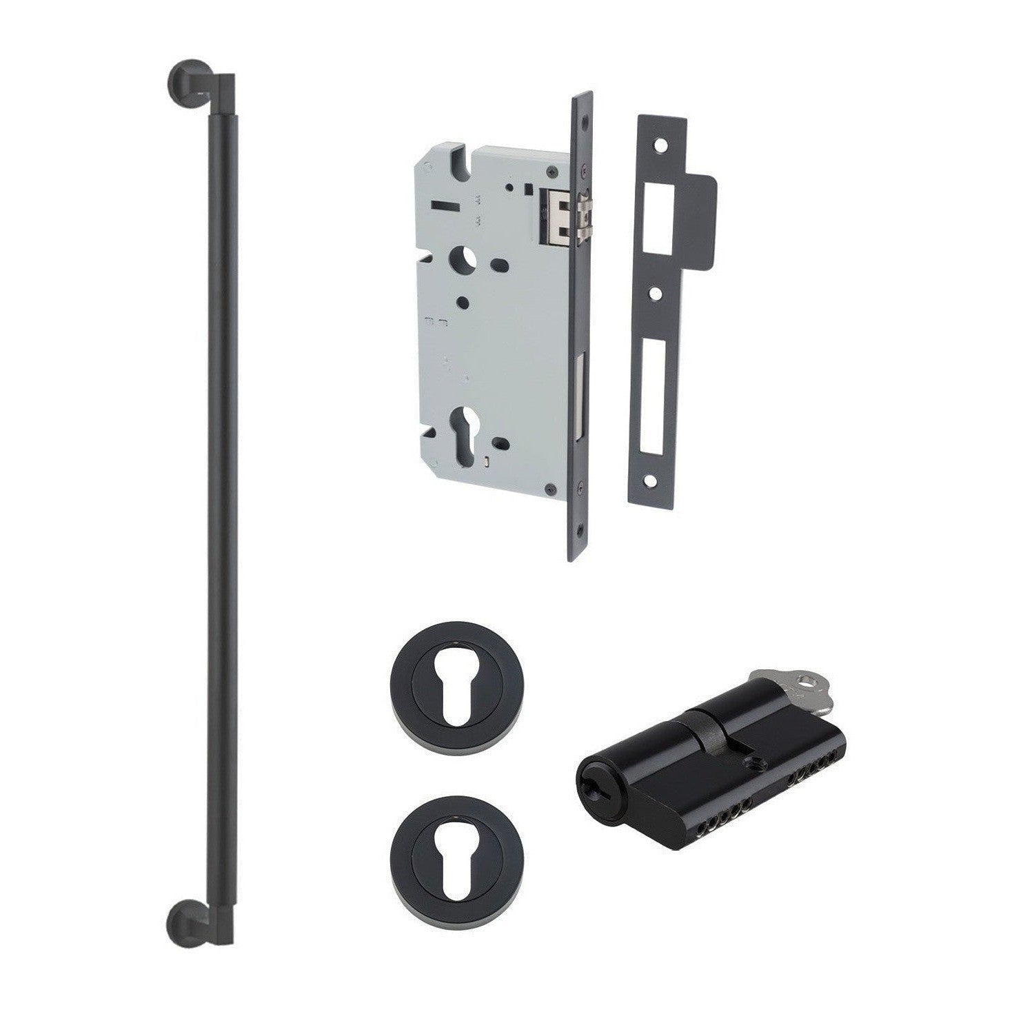 Iver Pull Handle Berlin Key/Key Matt Black Entrance Kit L635mm