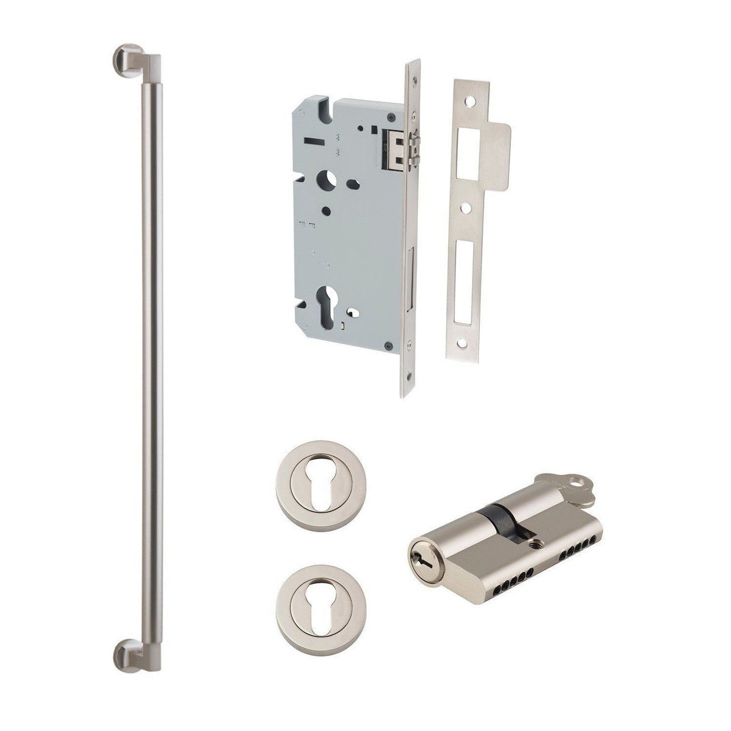 Iver Pull Handle Berlin Key/Key Satin Nickel Entrance Kit L635mm