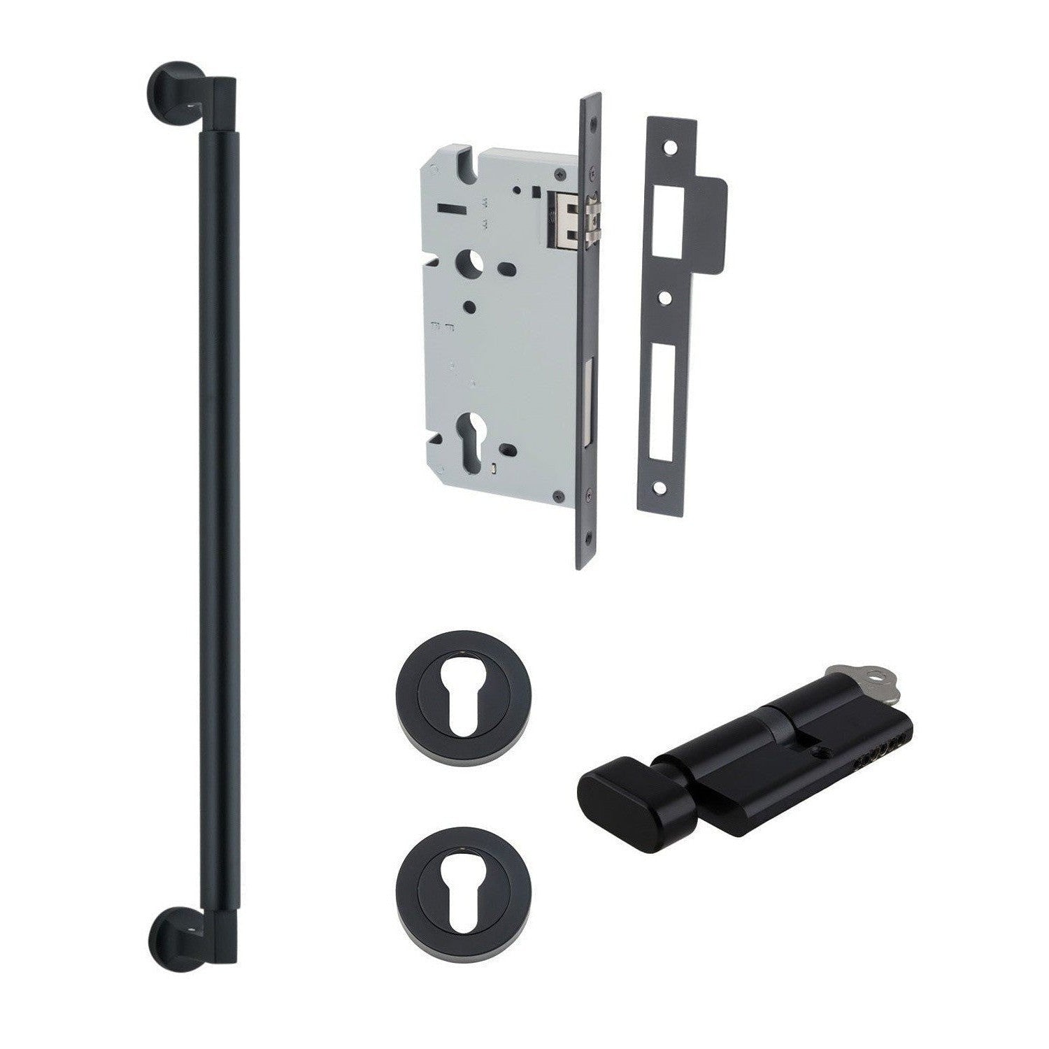 Iver Pull Handle Berlin Key/Thumb Matt Black Entrance Kit L485mm
