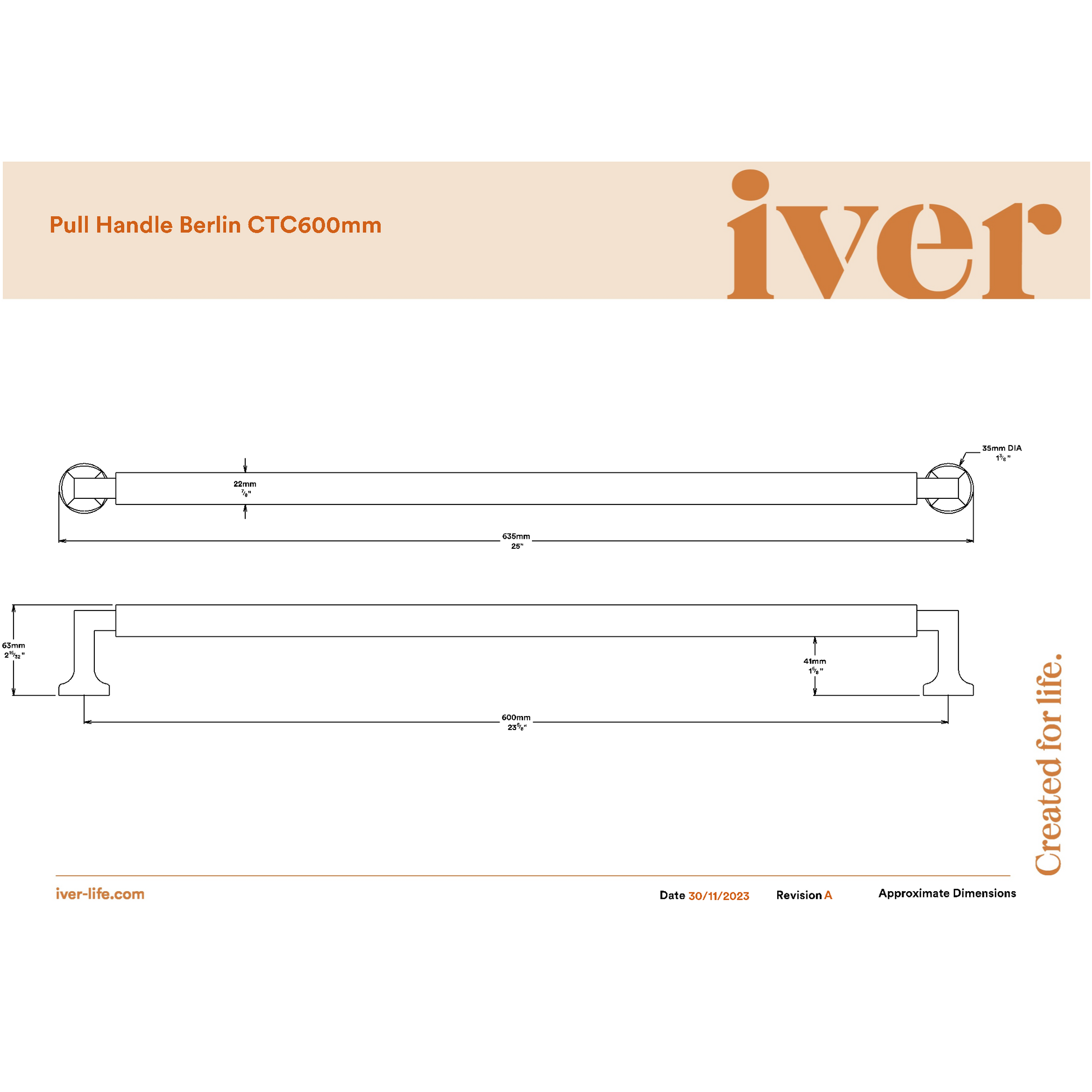 Iver Pull Handle Berlin Matt Black H635mm