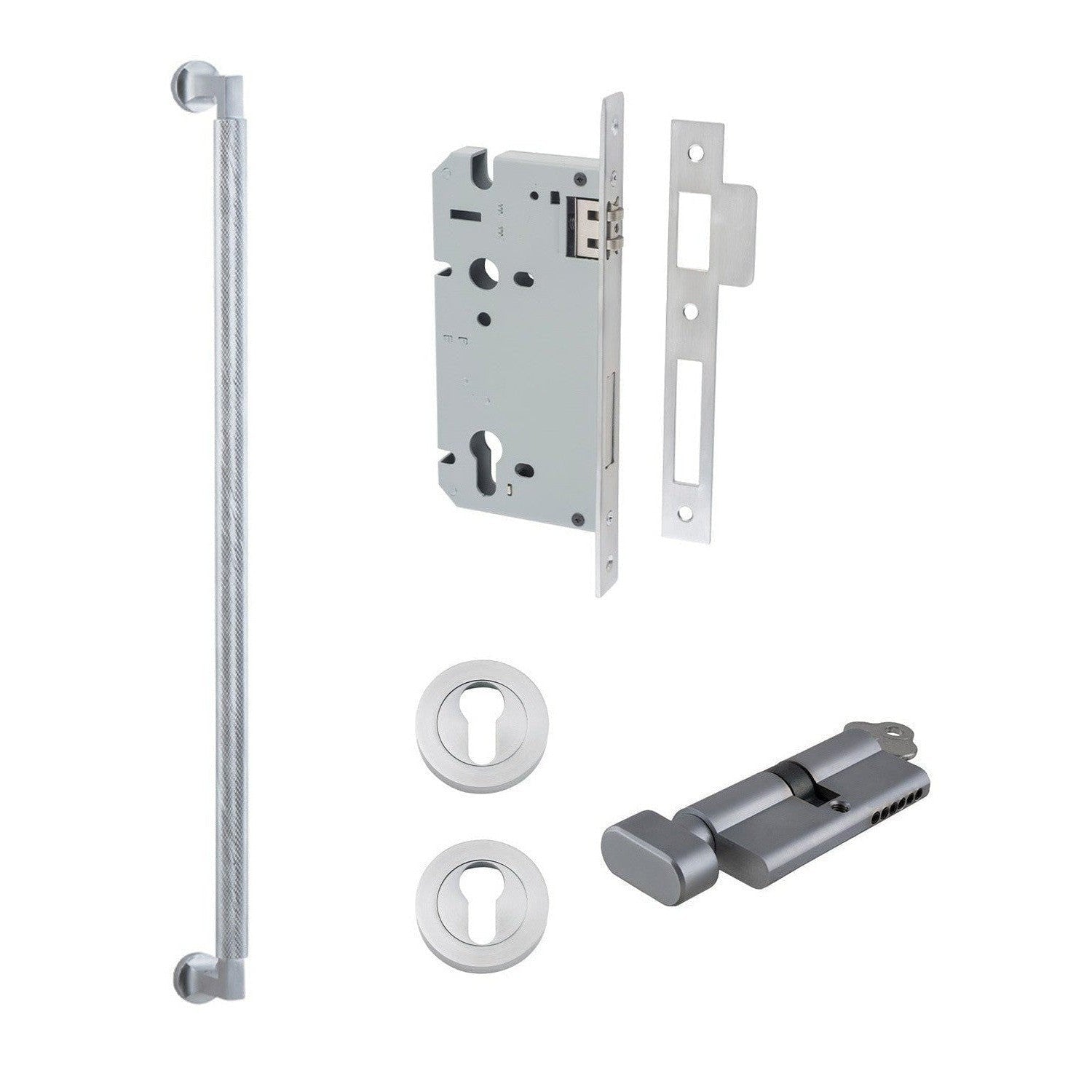 Iver Pull Handle Brunswick Key/Thumb Brushed Chrome Entrance Kit L635mm