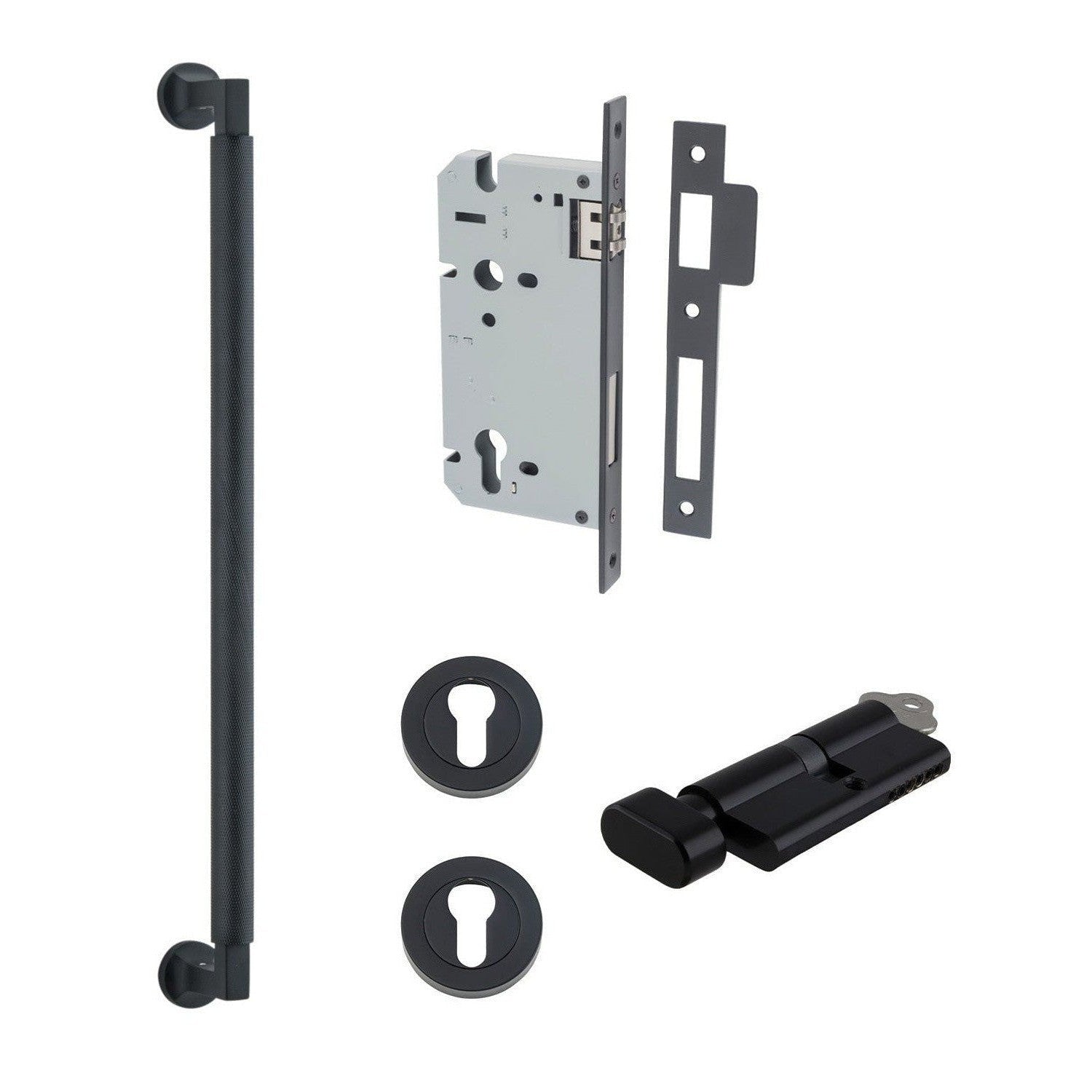 Iver Pull Handle Brunswick Key/Thumb Matt Black Entrance Kit L485mm