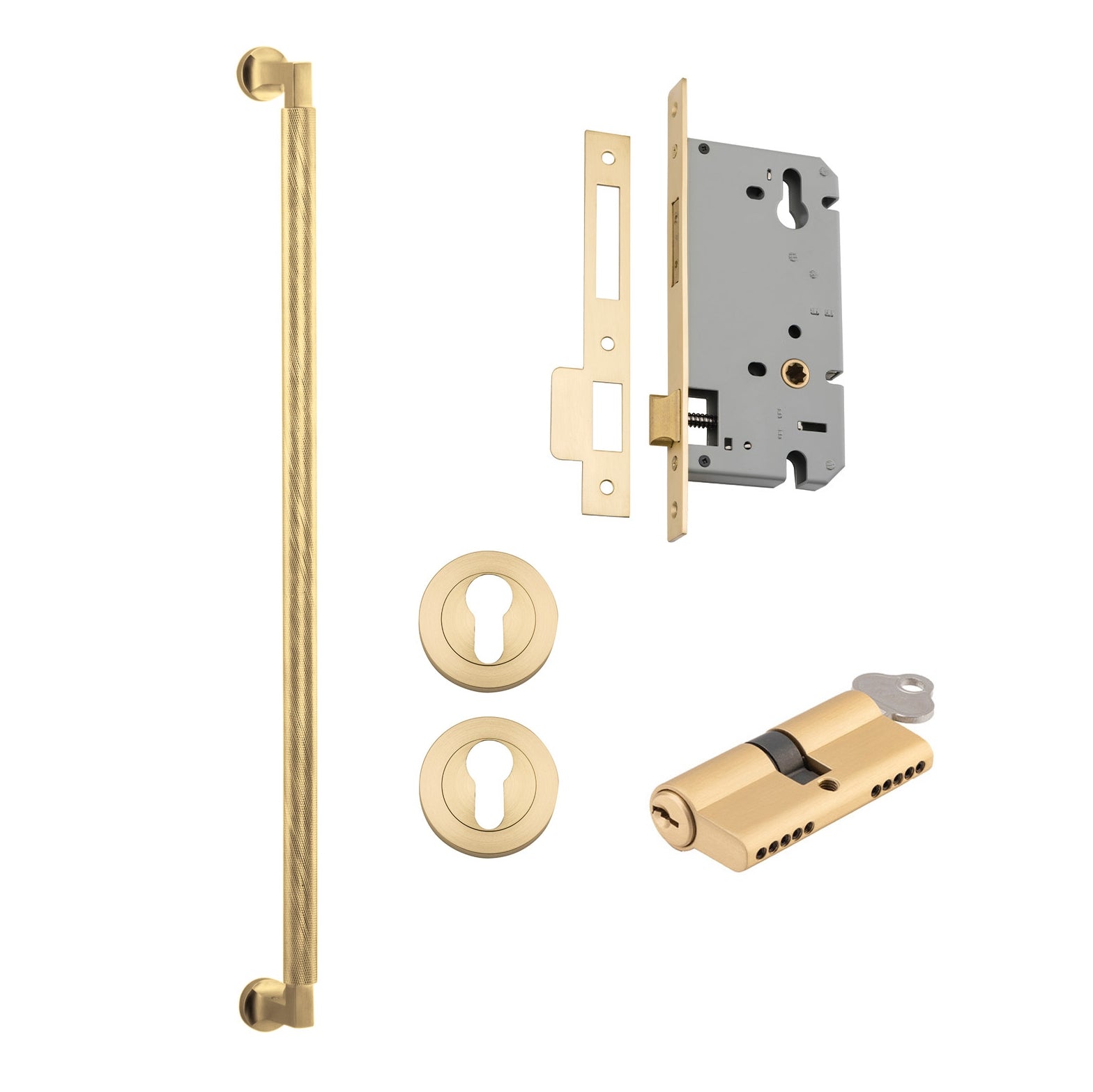 Iver Pull Handle Brunswick Key/Key Brushed Gold PVD L635mm Entrance Kit