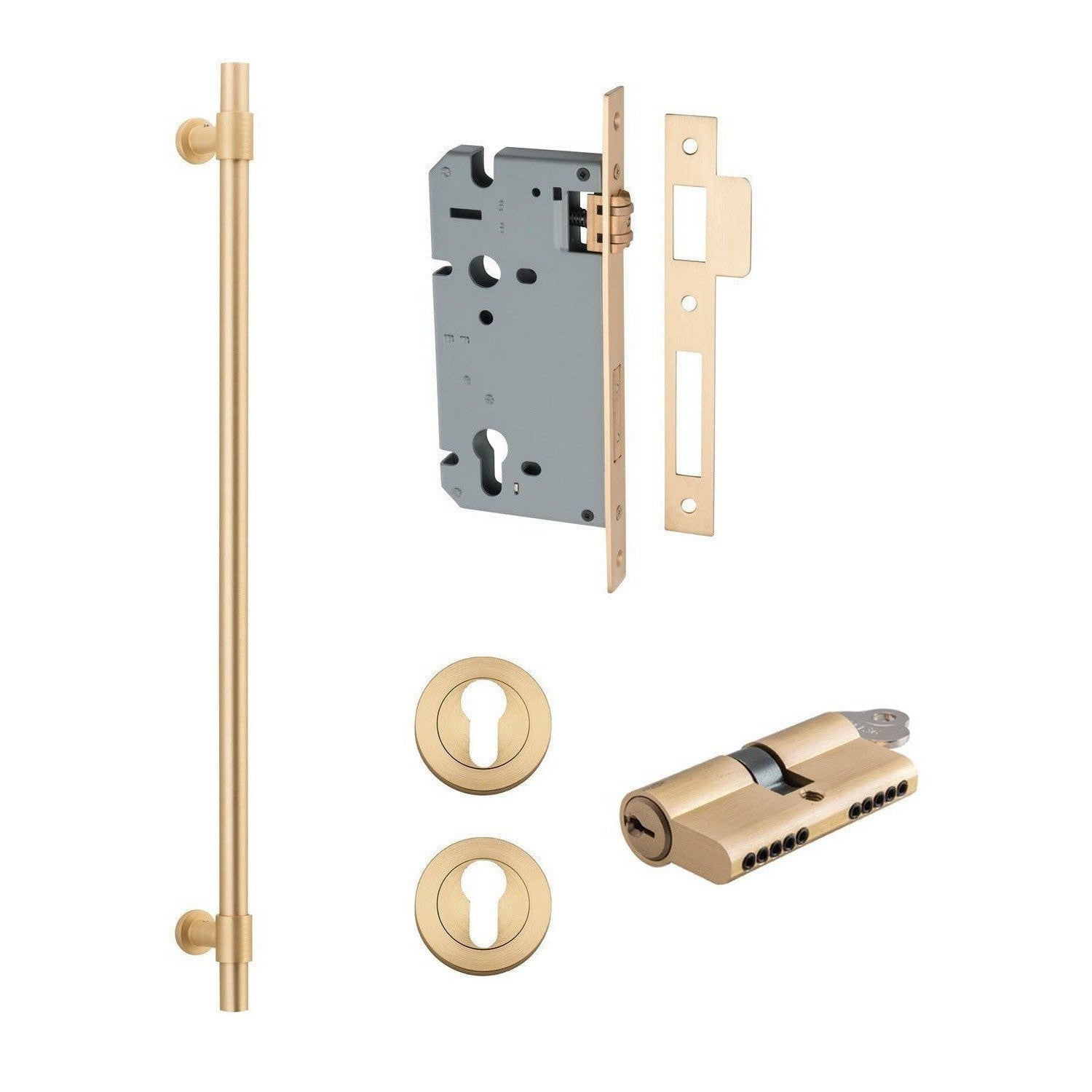 Iver Pull Handle Helsinki Key/Key Brushed Brass CTC600mm Entrance Kit