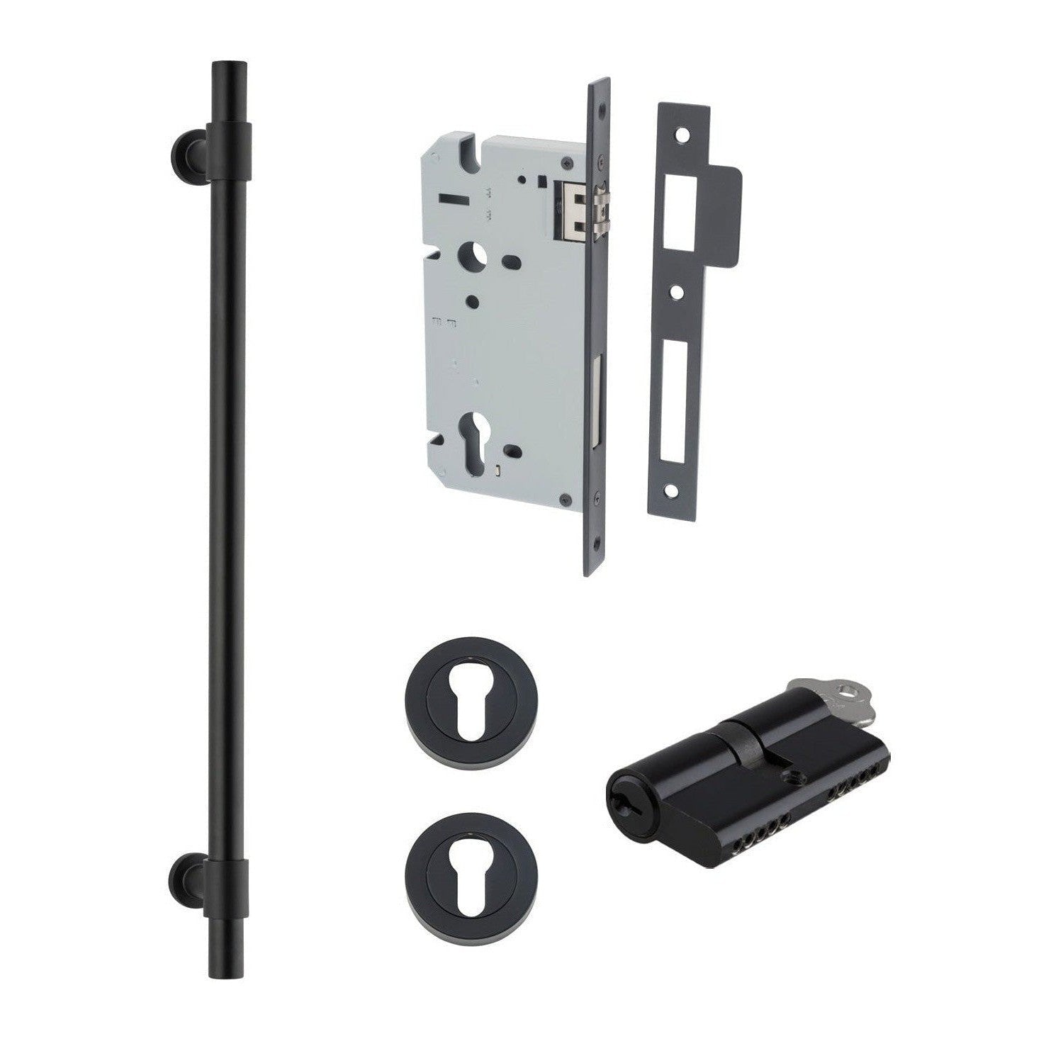 Iver Pull Handle Helsinki Key/Key Matt Black L560mm Entrance Kit