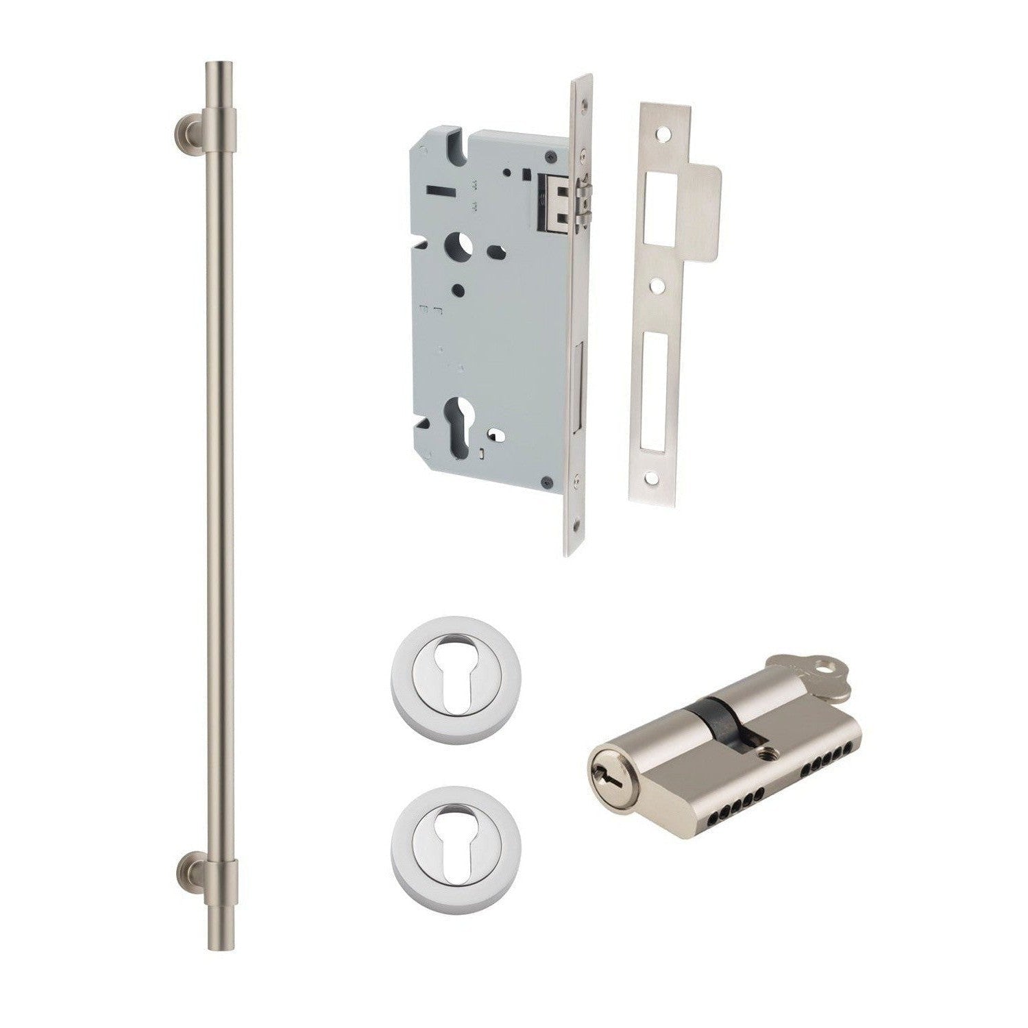 Iver Pull Handle Helsinki Key/Key Satin Nickel L710mm Entrance Kit