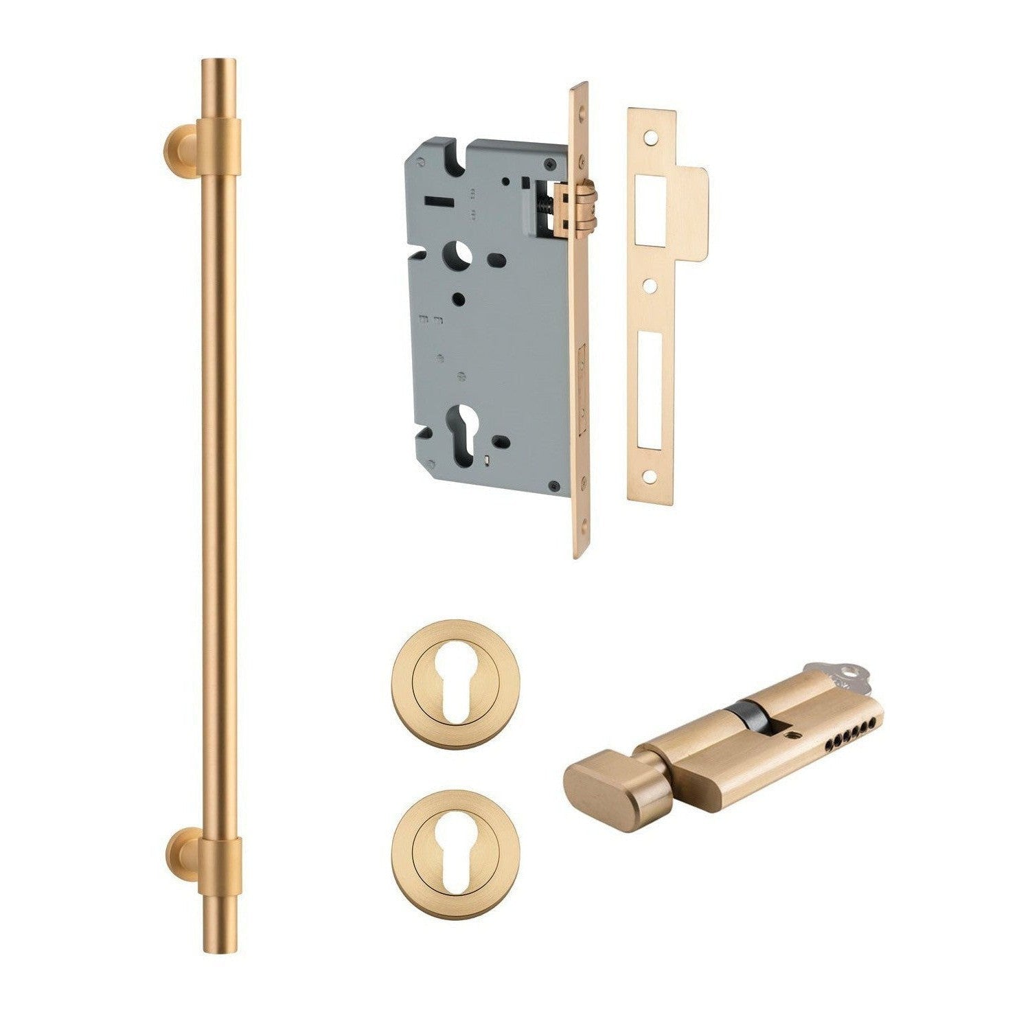 Iver Pull Handle Helsinki Key/Thumb Brushed Brass CTC450mm Entrance Kit