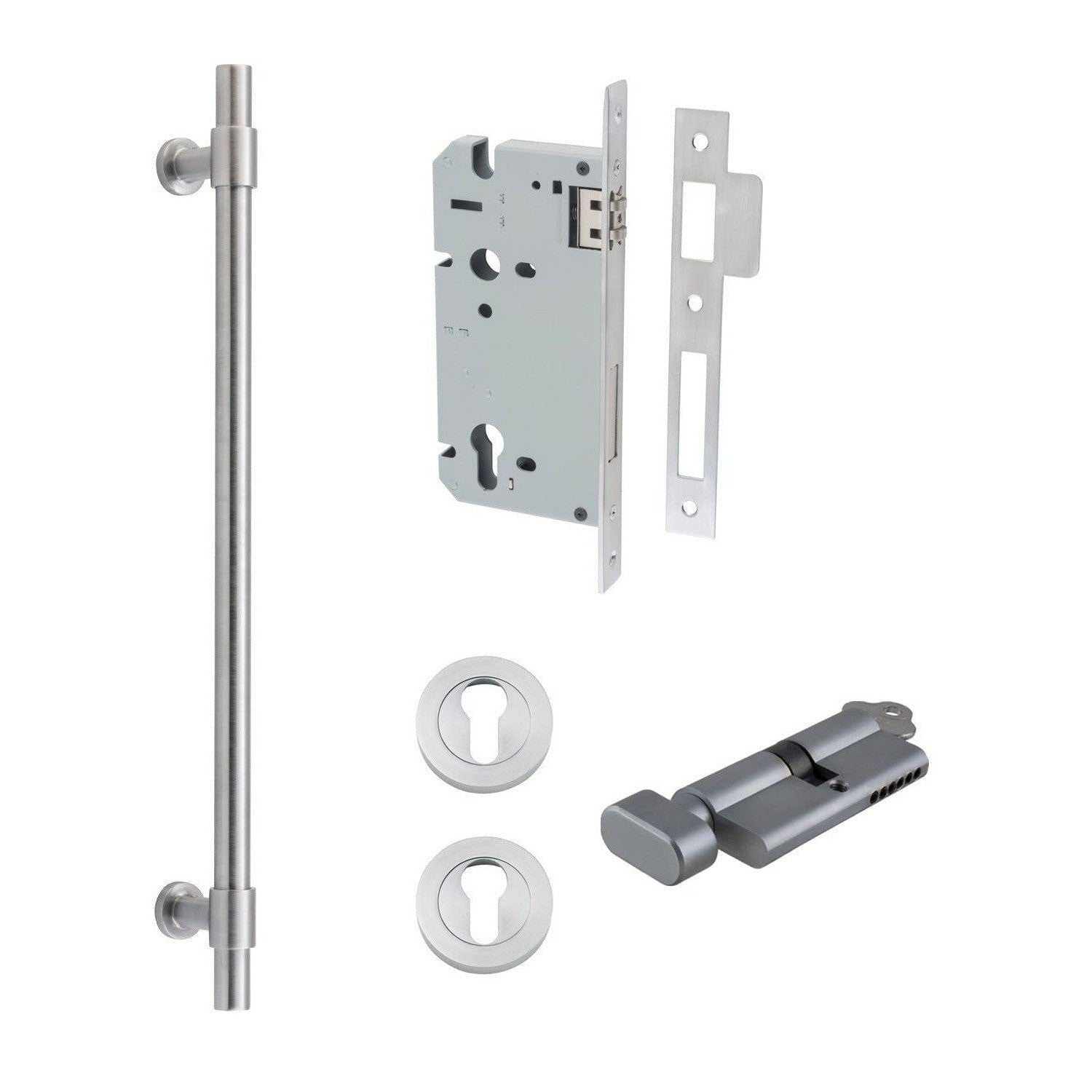 Iver Pull Handle Helsinki Key/Thumb Brushed Chrome L560mm Entrance Kit