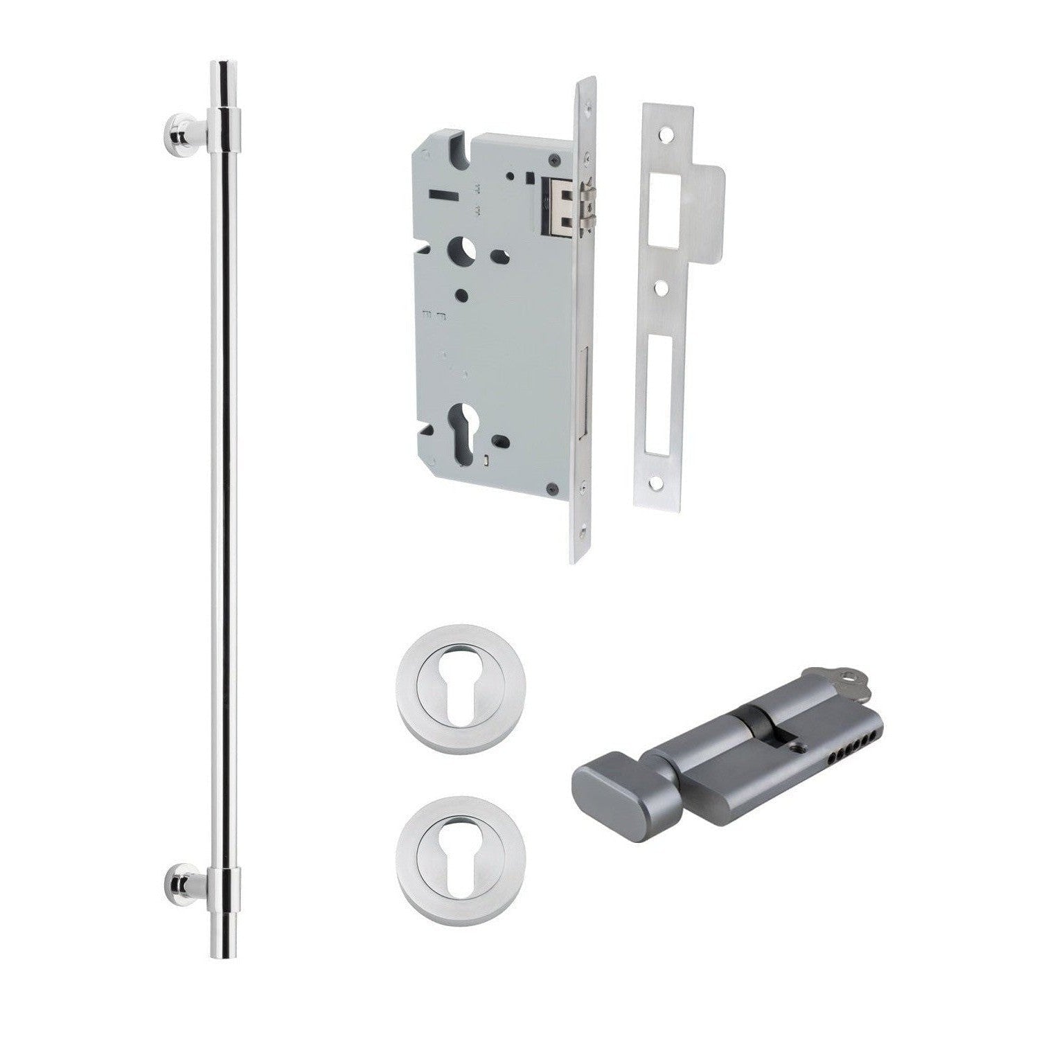 Iver Pull Handle Helsinki Key/Thumb Brushed Chrome L710mm Entrance Kit