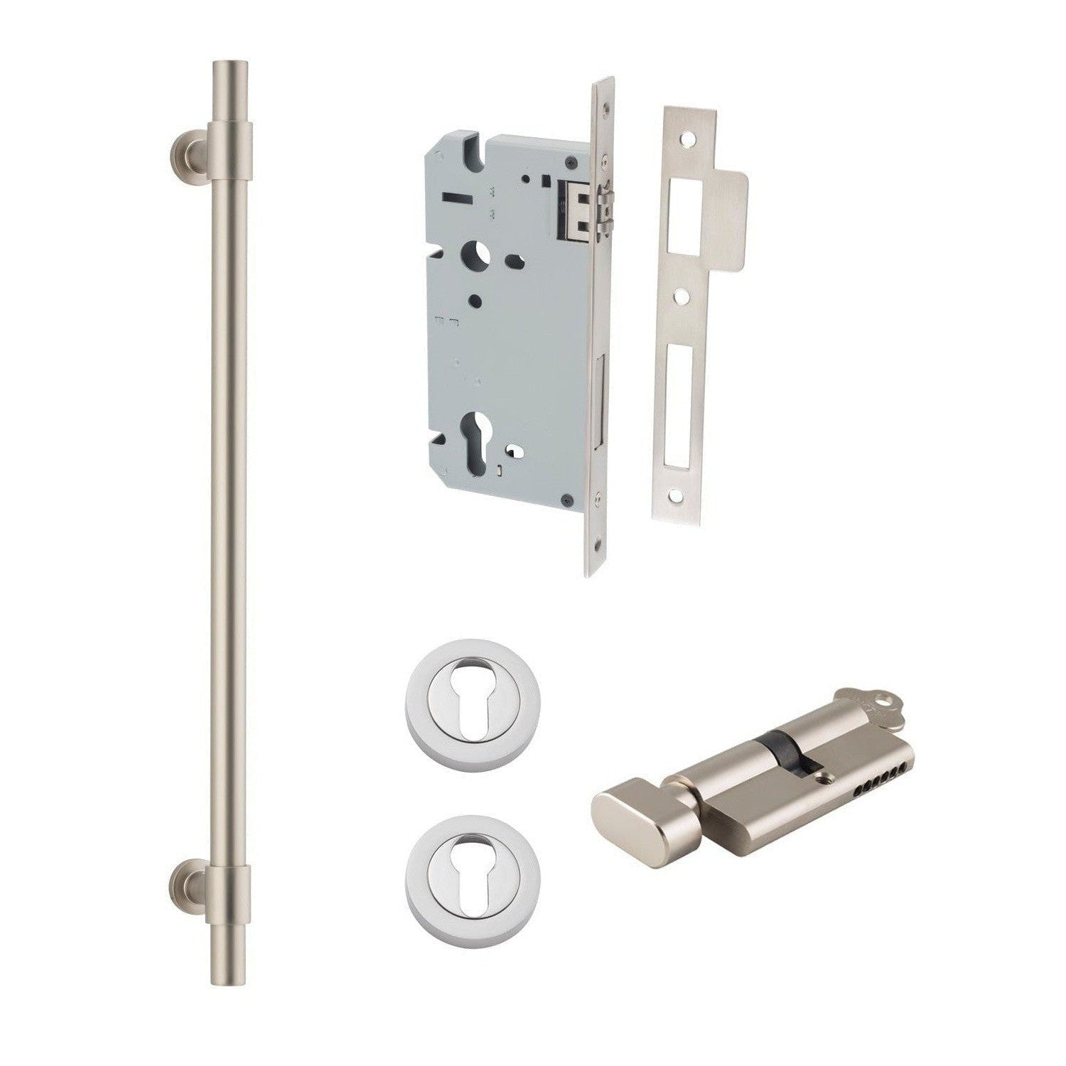 Iver Pull Handle Helsinki Key/Thumb Satin Nickel L560mm Entrance Kit
