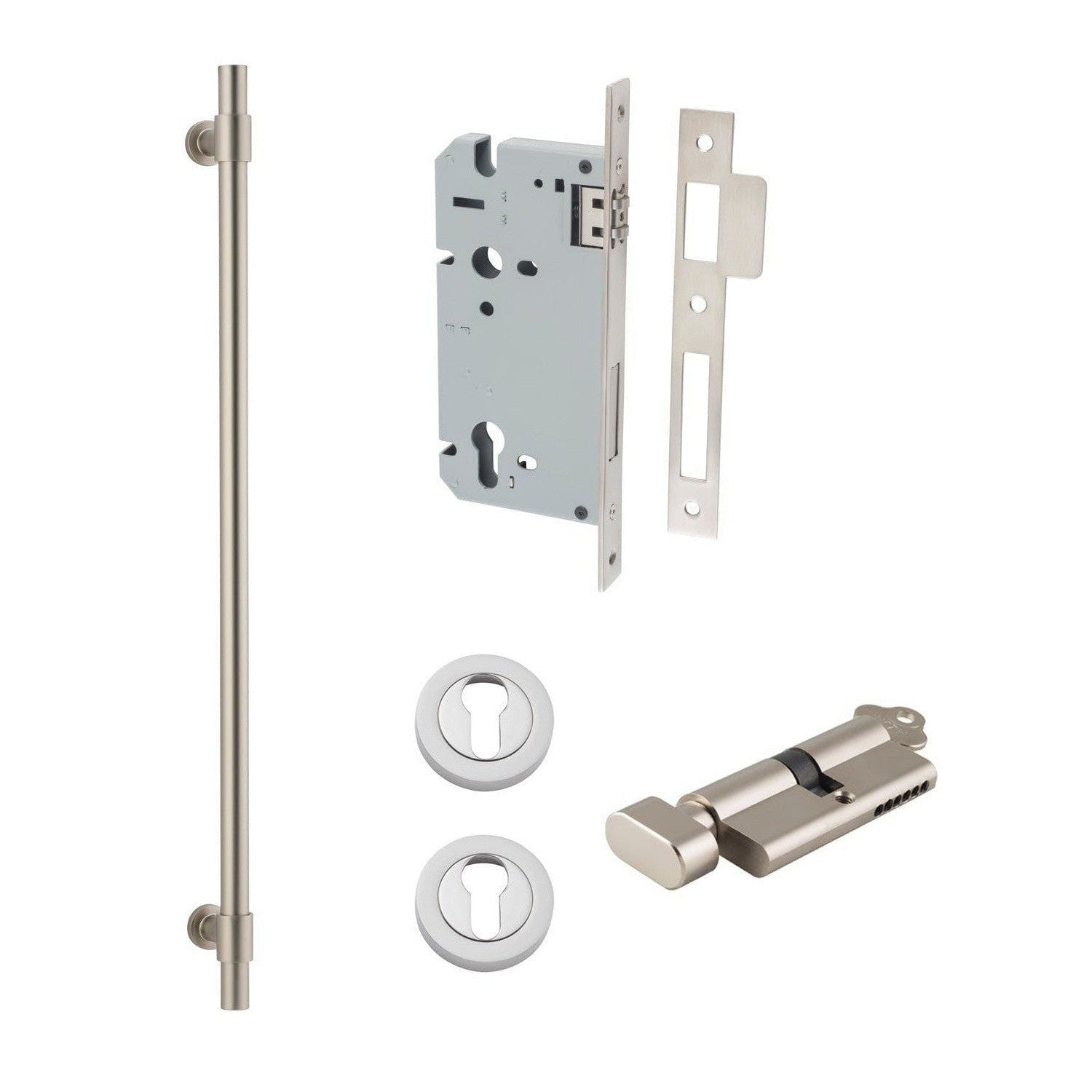 Iver Pull Handle Helsinki Key/Thumb Satin Nickel L710mm Entrance Kit