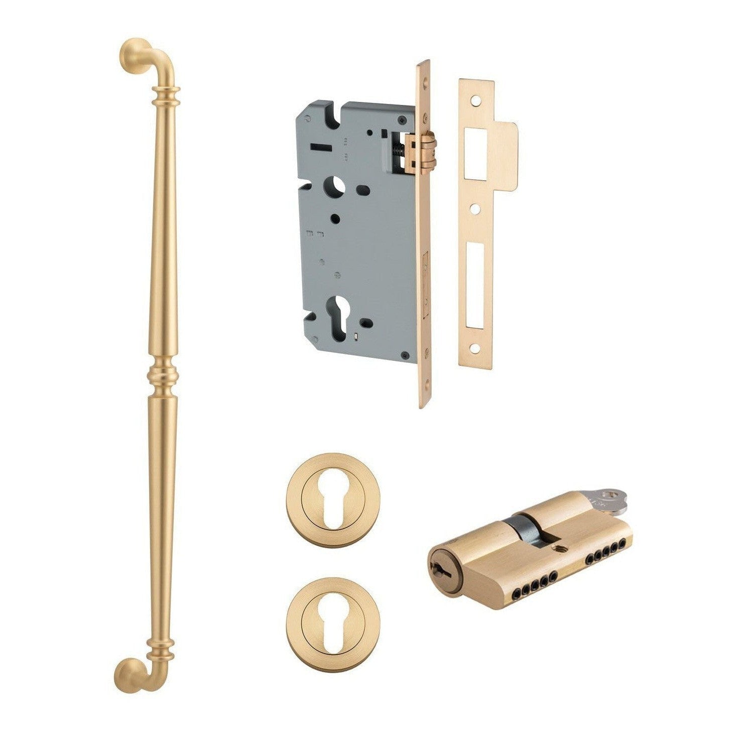 Iver Pull Handle Sarlat Key/Key Brushed Brass L635mm Entrance Kit