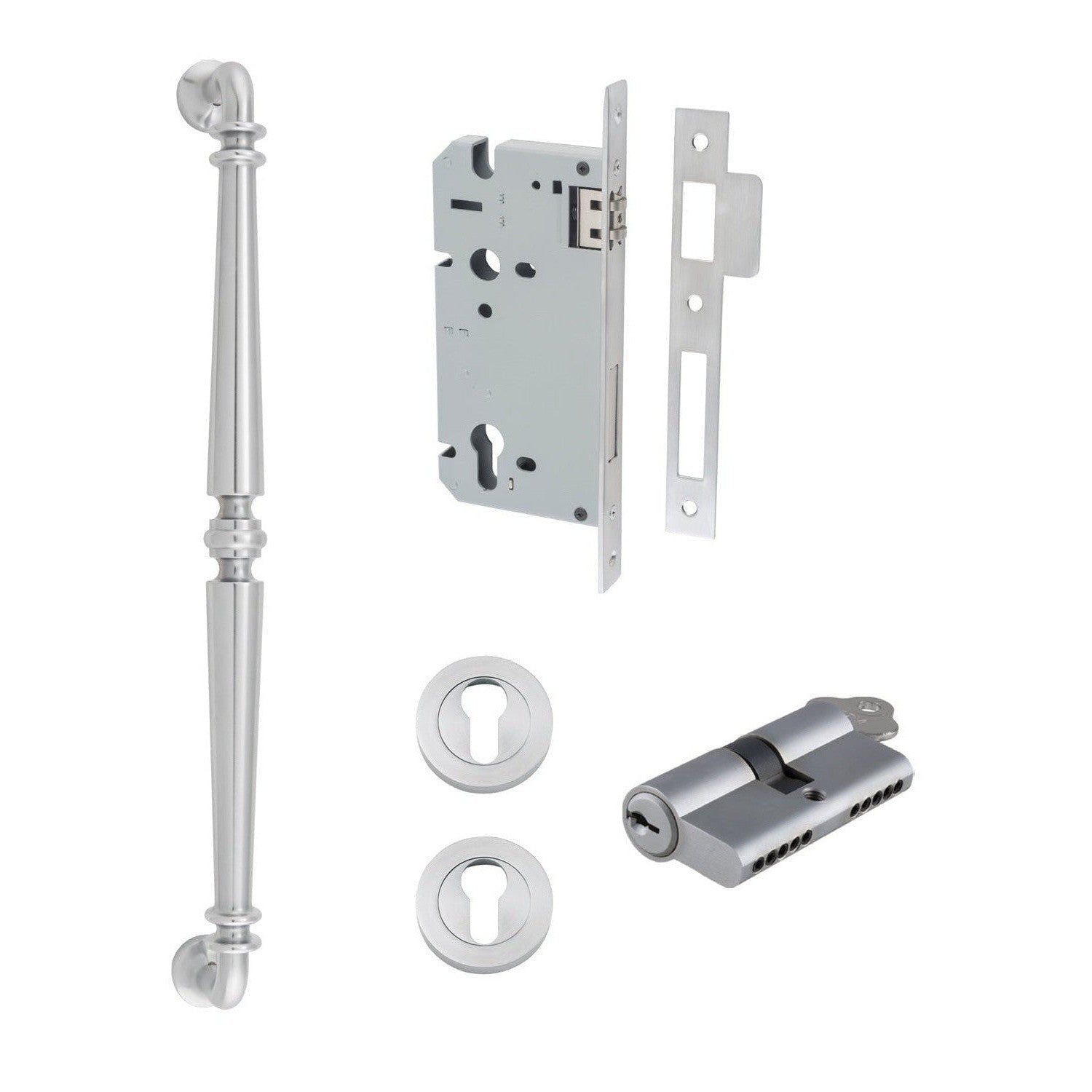 Iver Pull Handle Sarlat Key/Key Brushed Chrome L485mm Entrance Kit