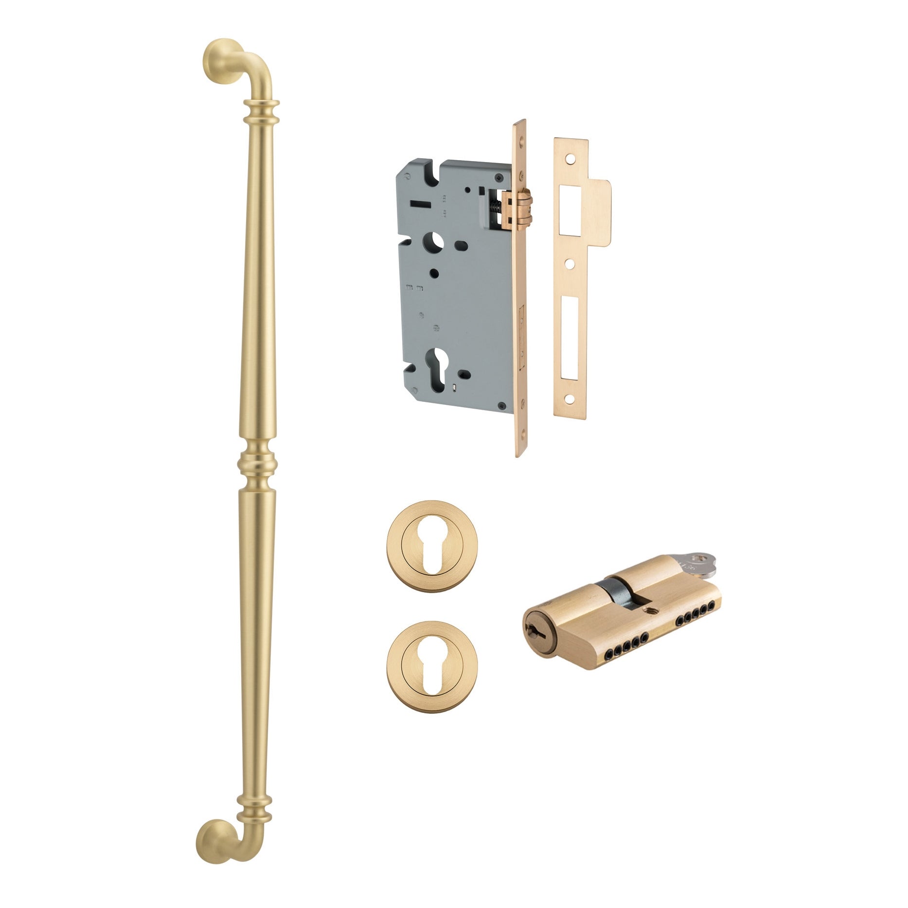 Iver Pull Handle Sarlat Key/Key Brushed Gold PVD L635mm Entrance Kit