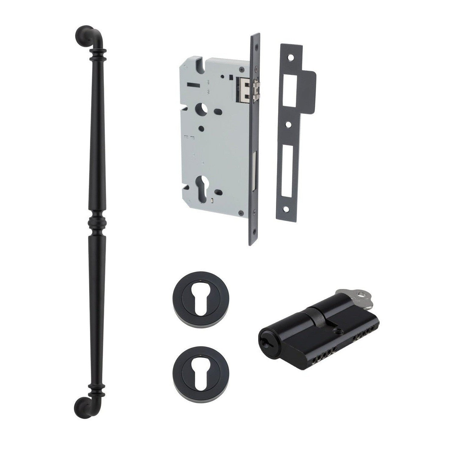 Iver Pull Handle Sarlat Key/Key Matt Black L635mm Entrance Kit