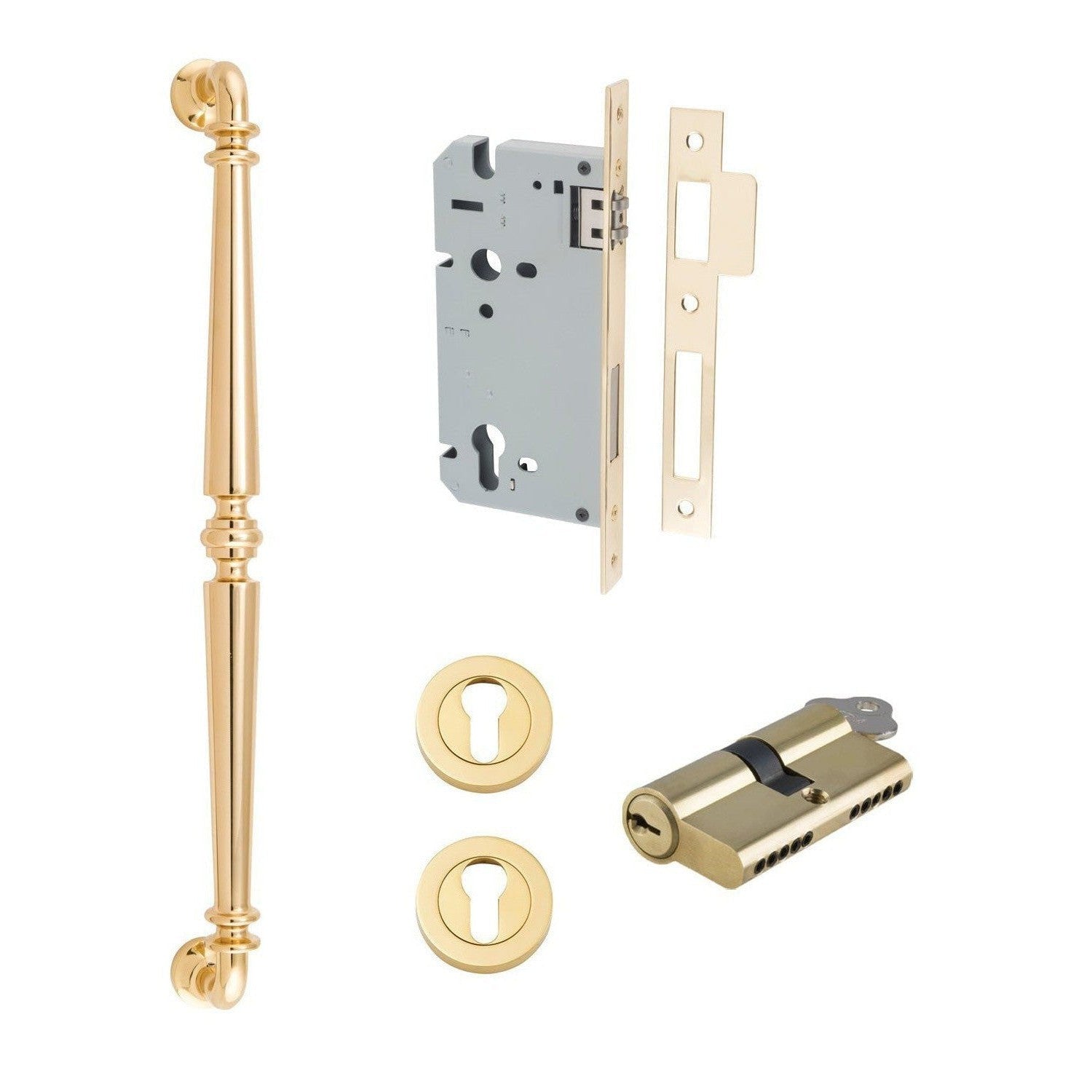 Iver Pull Handle Sarlat Key/Key Polished Brass L485mm Entrance Kit