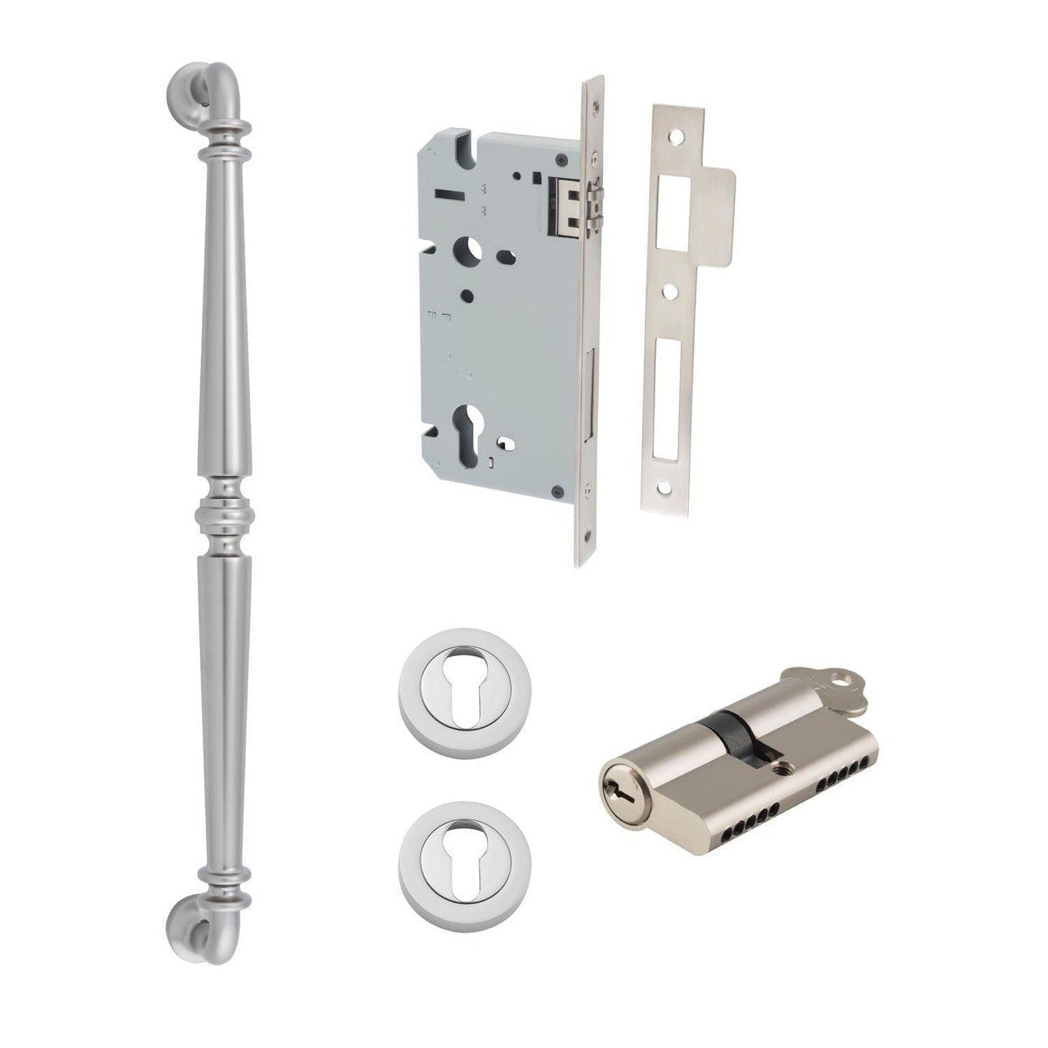 Iver Pull Handle Sarlat Key/Key Satin Nickel L485mm Entrance Kit