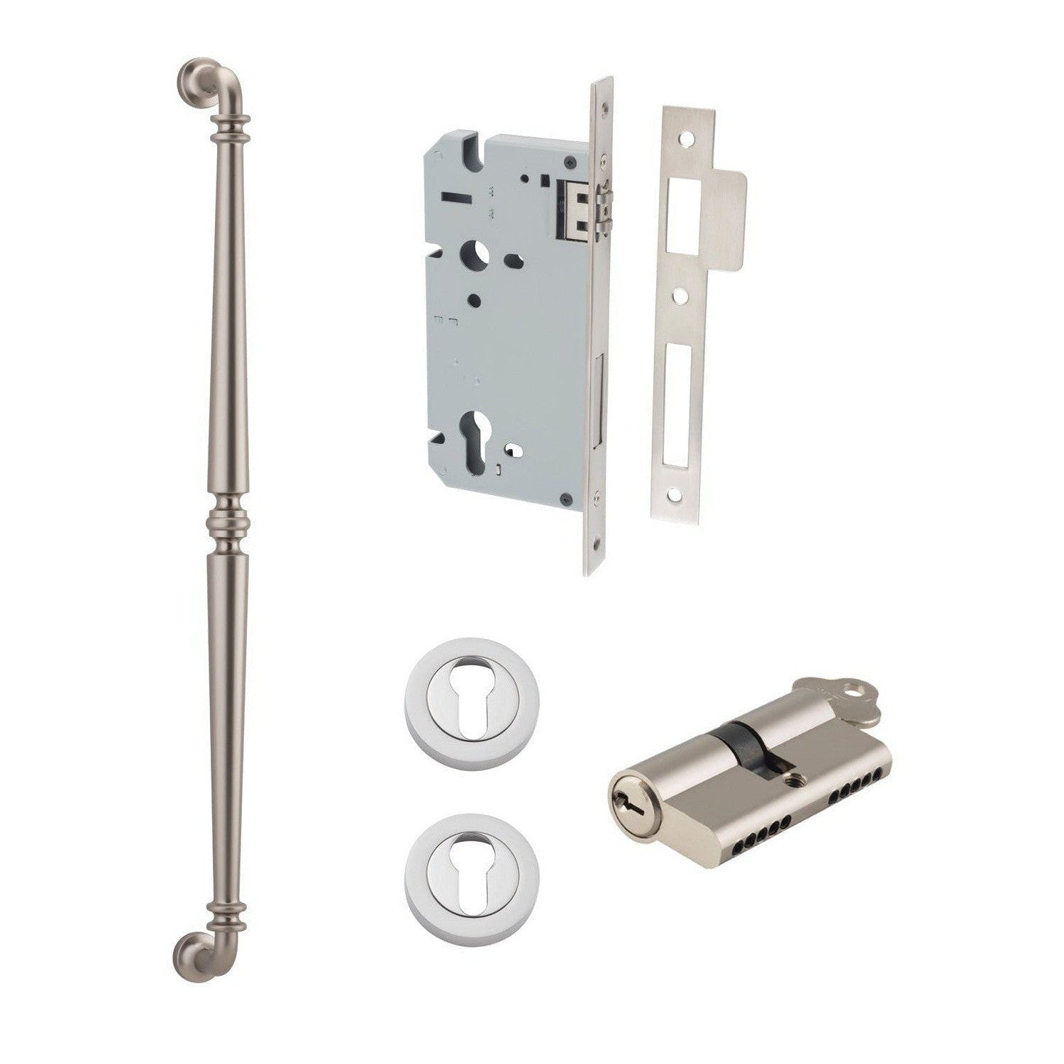 Iver Pull Handle Sarlat Key/Key Satin Nickel L635mm Entrance Kit