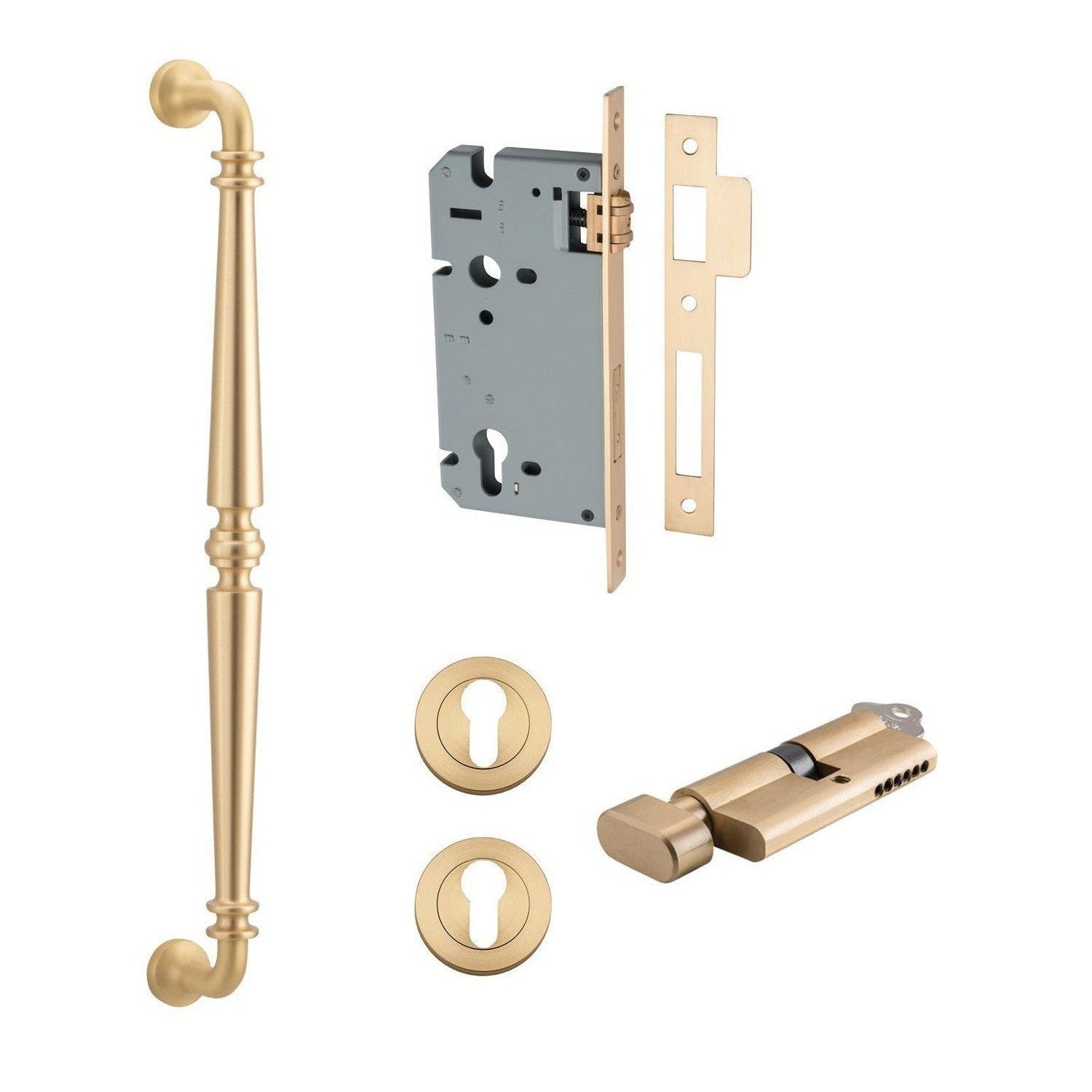 Iver Pull Handle Sarlat Key/Thumb Brushed Brass L485mm Entrance Kit