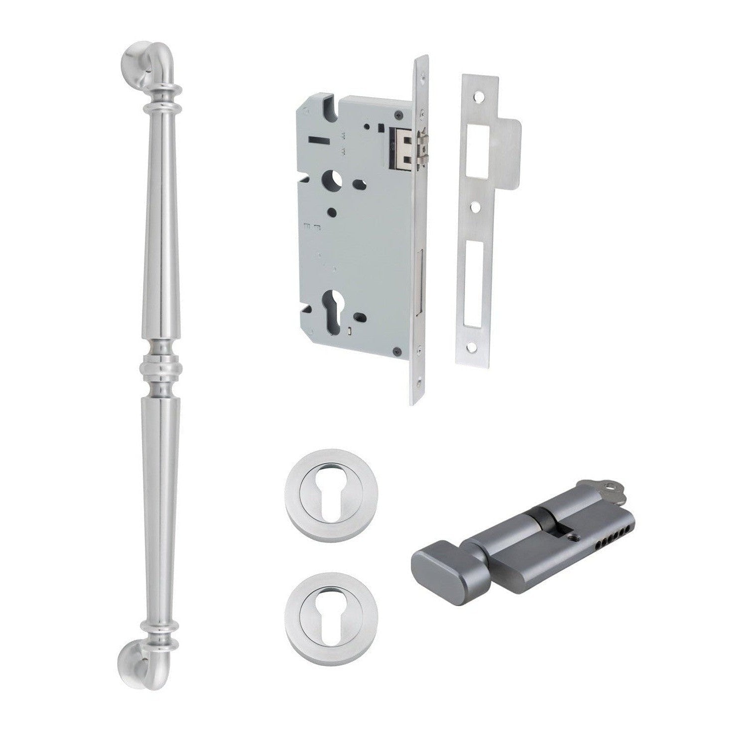 Iver Pull Handle Sarlat Key/Thumb Brushed Chrome L485mm Entrance Kit