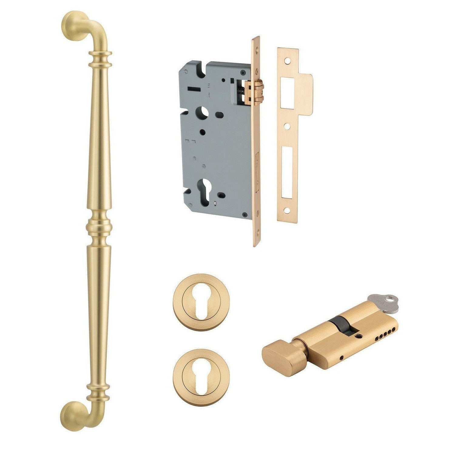 Iver Pull Handle Sarlat Key/Thumb Brushed Gold PVD L485mm Entrance Kit