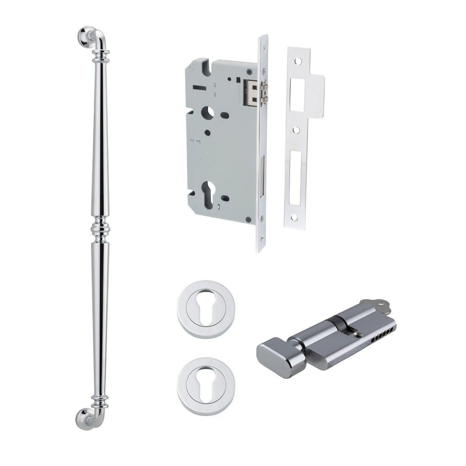 Iver Pull Handle Sarlat Key/Thumb Polished Chrome L635mm Entrance Kit