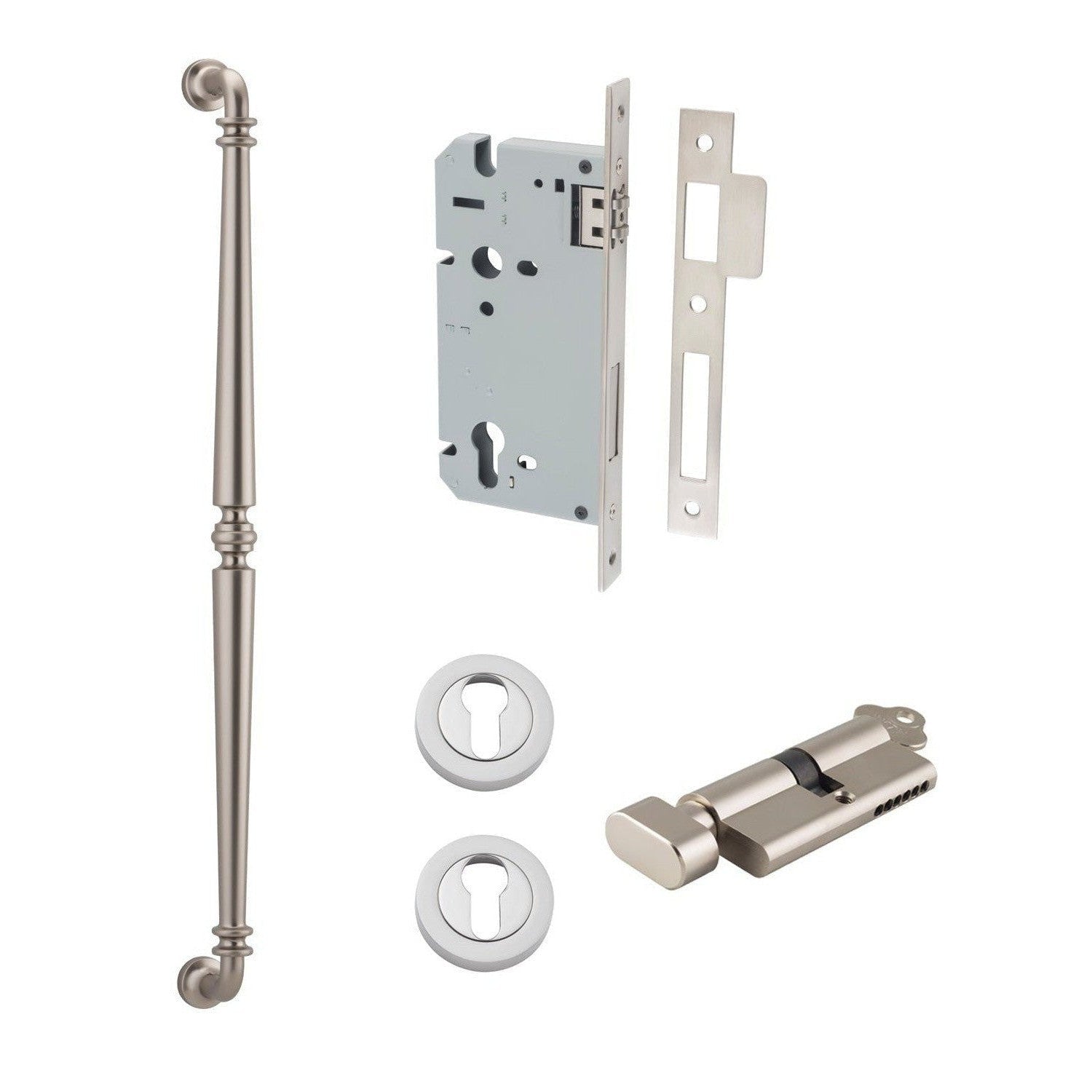 Iver Pull Handle Sarlat Key/Thumb Satin Nickel L635mm Entrance Kit