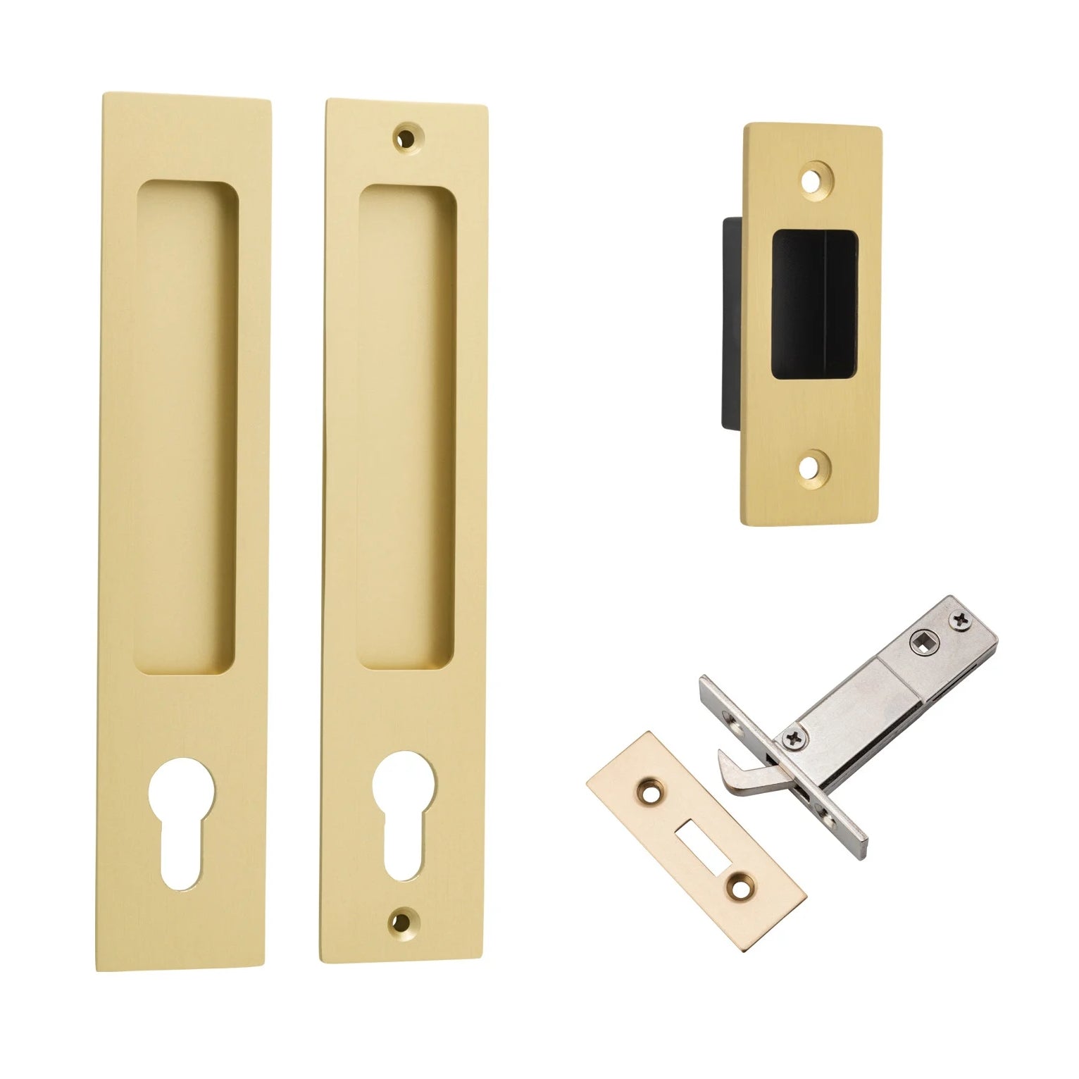 Iver Rectangular Sliding Door Pull Entrance Kit with High Security Lock Brushed Gold PVD