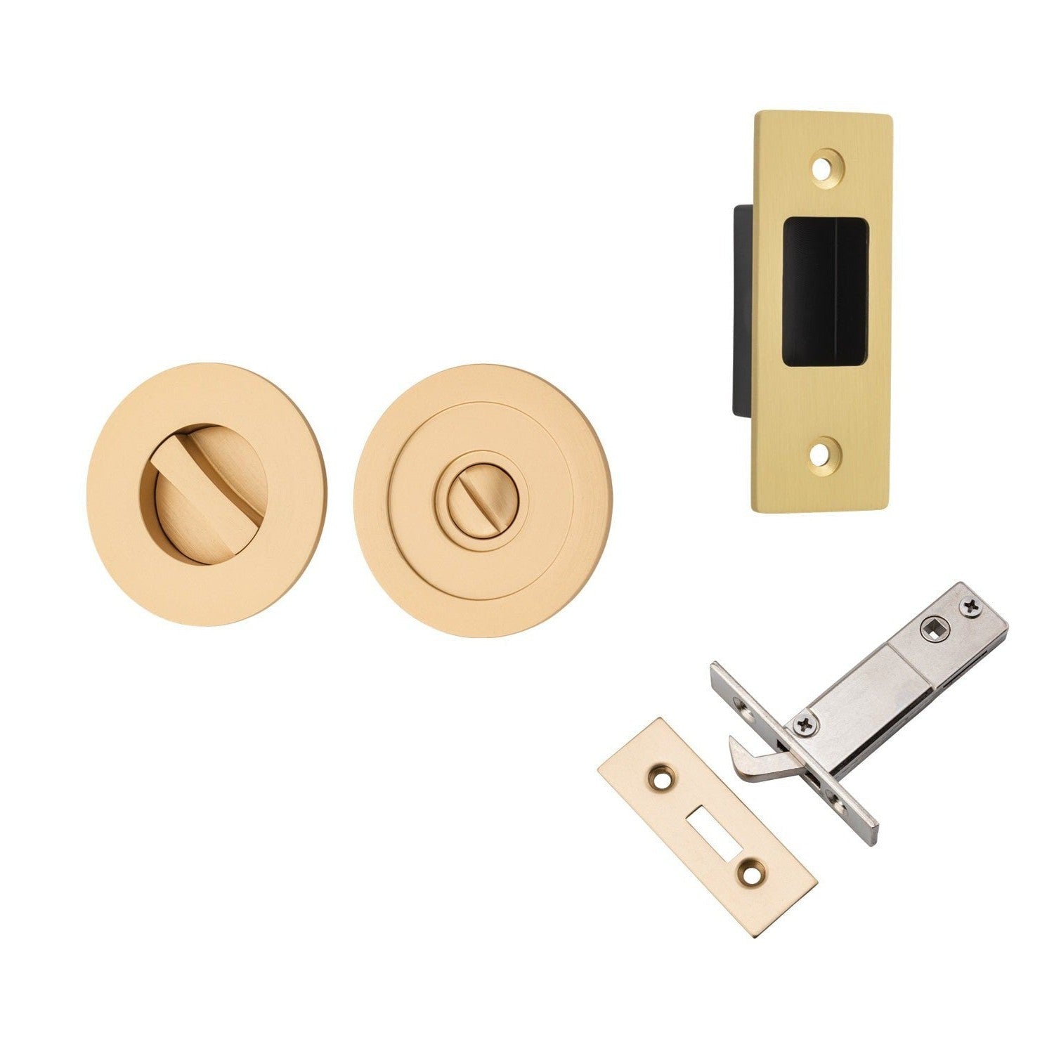 Iver Round Sliding Door Pull Privacy Kit with Inbuilt Privacy Turn Brushed Brass