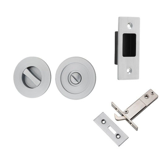 Iver Round Sliding Door Pull Privacy Kit with Inbuilt Privacy Turn Brushed Chrome