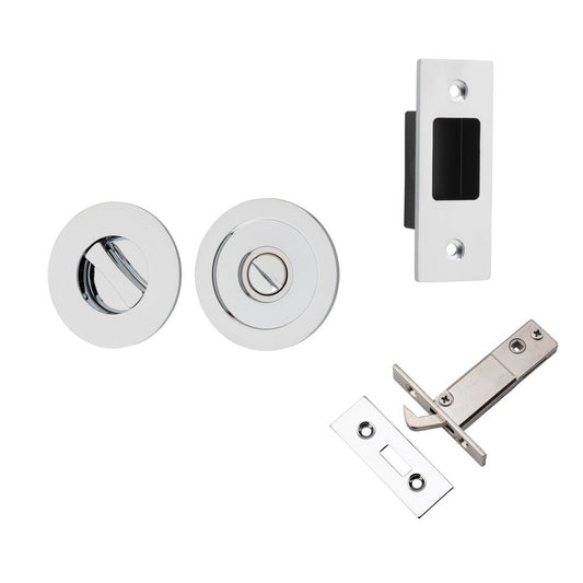 Iver Round Sliding Door Pull Privacy Kit with Inbuilt Privacy Turn Polished Chrome