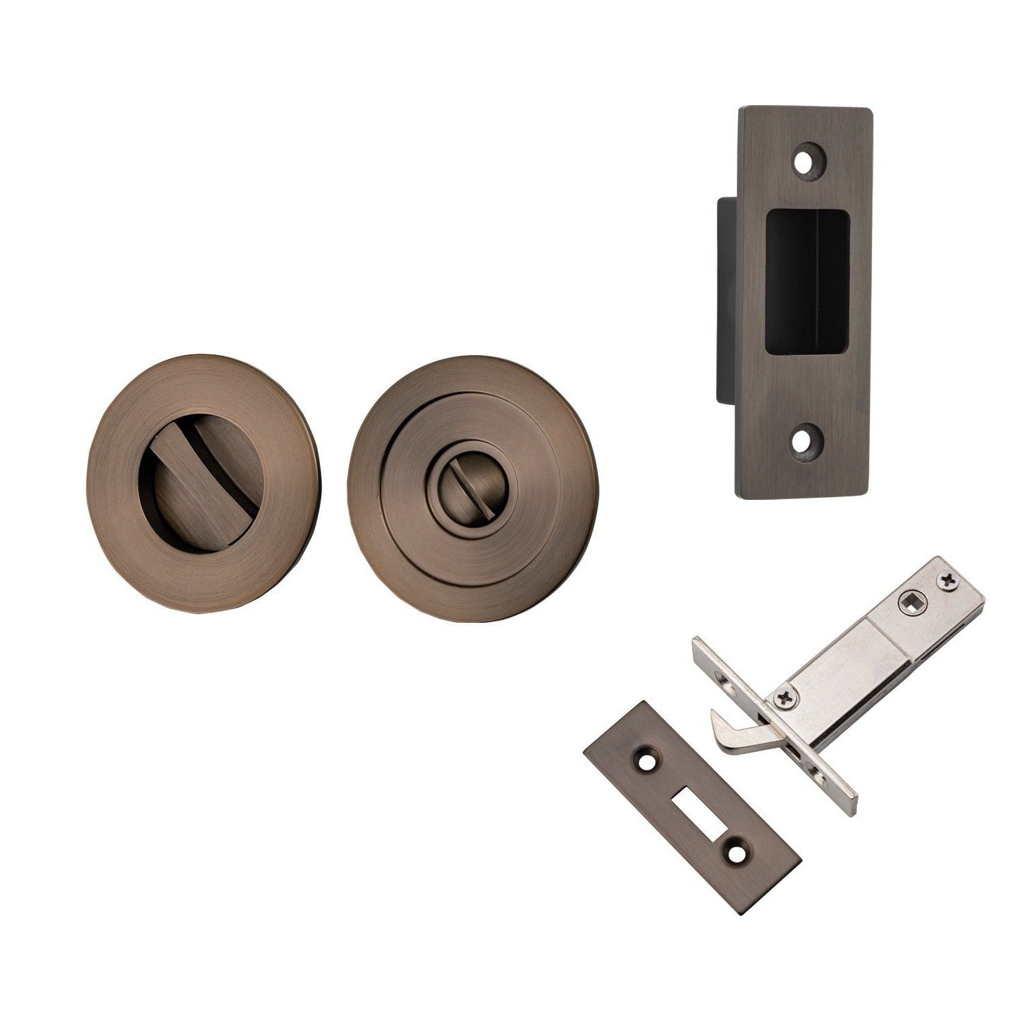Iver Round Sliding Door Pull Privacy Kit with Inbuilt Privacy Turn Signature Brass