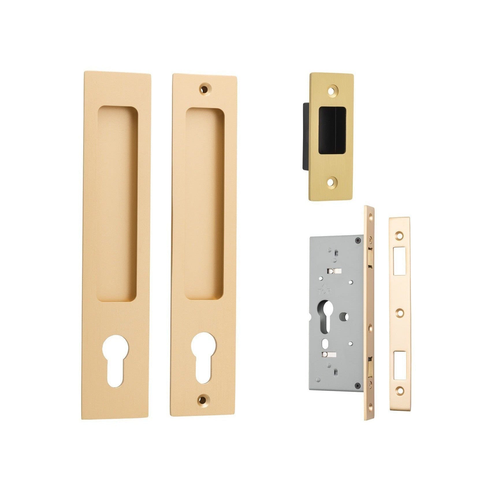 Iver Sliding Door Pull Rectangular Entrance Kit with High Security Lock Brushed Brass