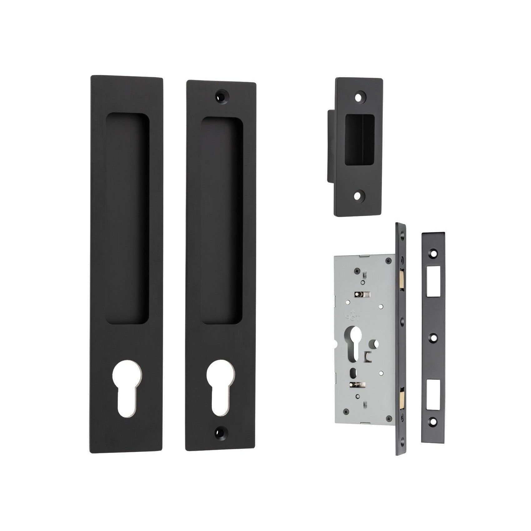 Iver Sliding Door Pull Rectangular Entrance Kit with High Security Lock Matt Black