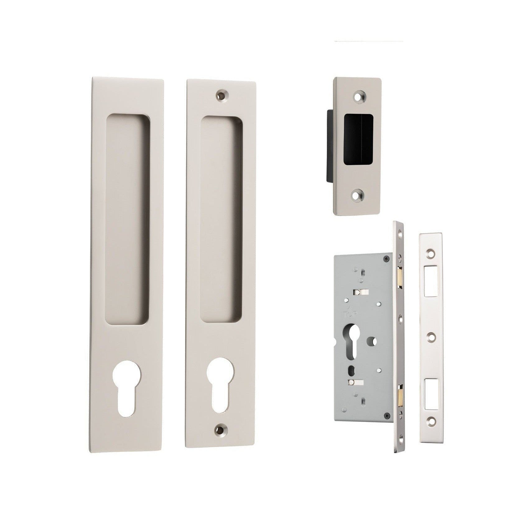 Iver Sliding Door Pull Rectangular Entrance Kit with High Security Lock Satin Nickel