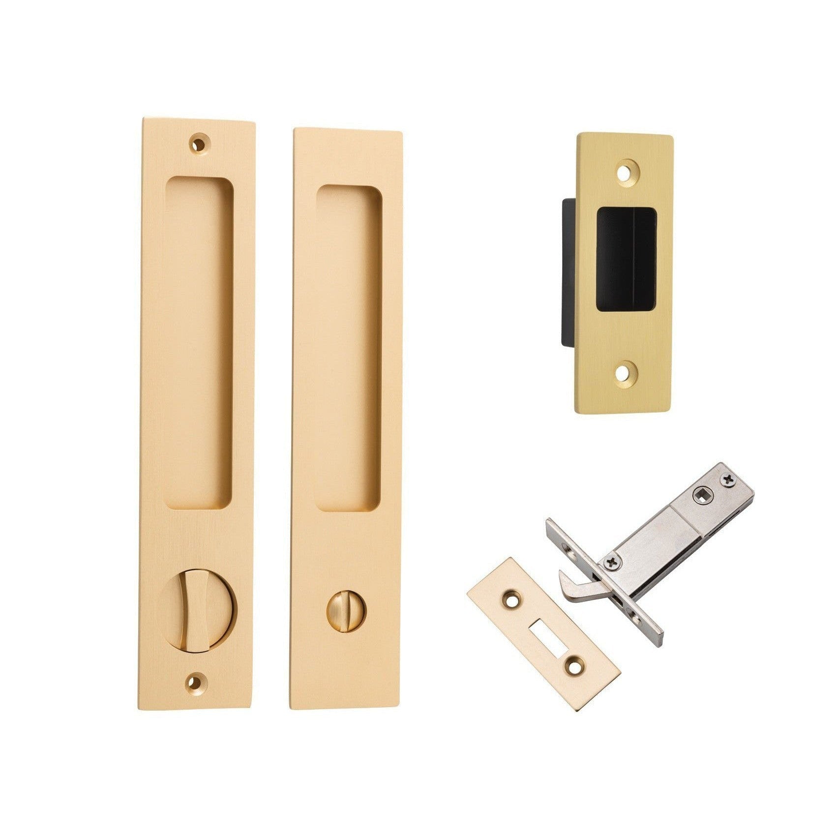 Iver Sliding Door Pull Rectangular Privacy Kit with Privacy Turn Brushed Brass