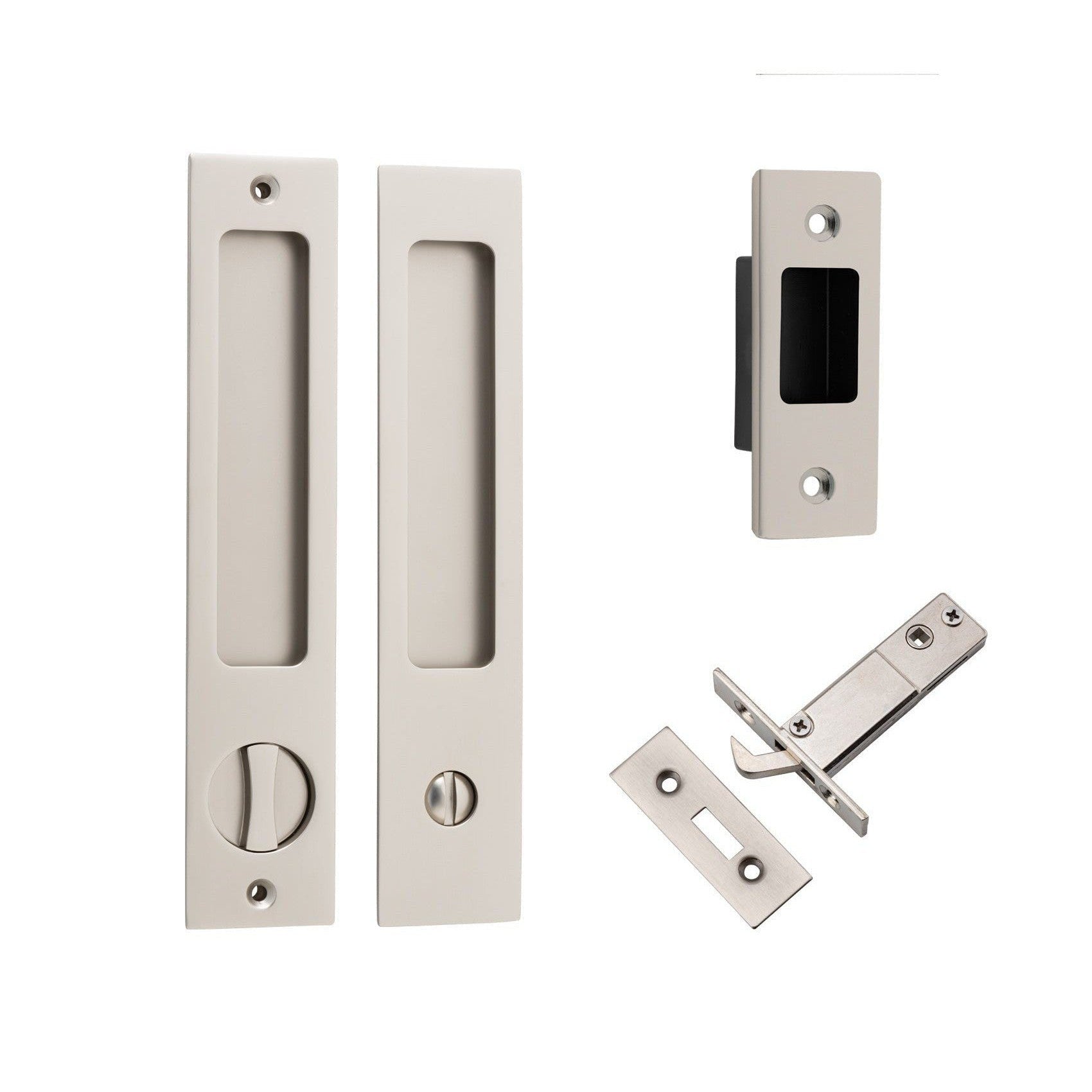 Iver Sliding Door Pull Rectangular Privacy Kit with Privacy Turn Satin Nickel