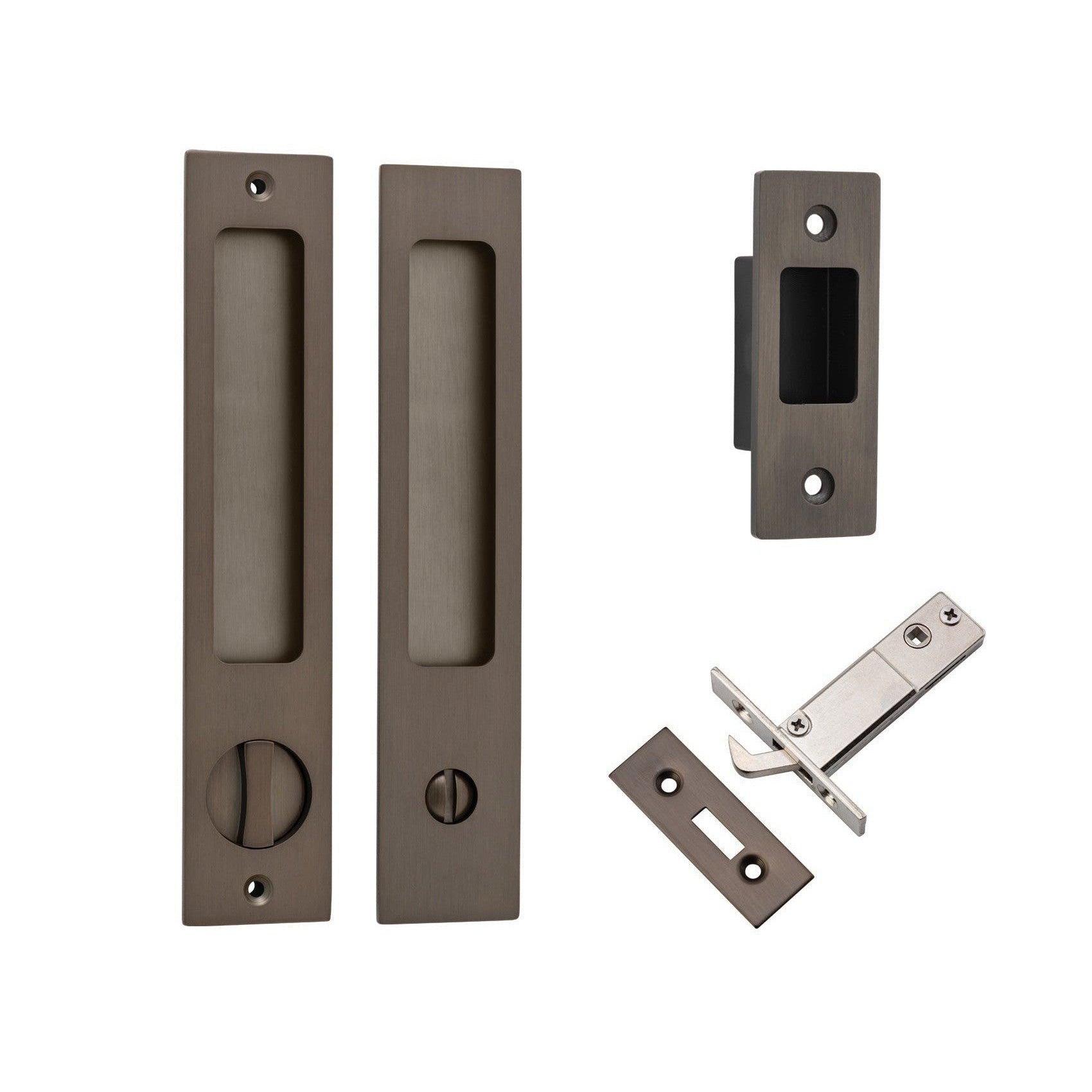 Iver Sliding Door Pull Rectangular Privacy Kit with Privacy Turn Signature Brass