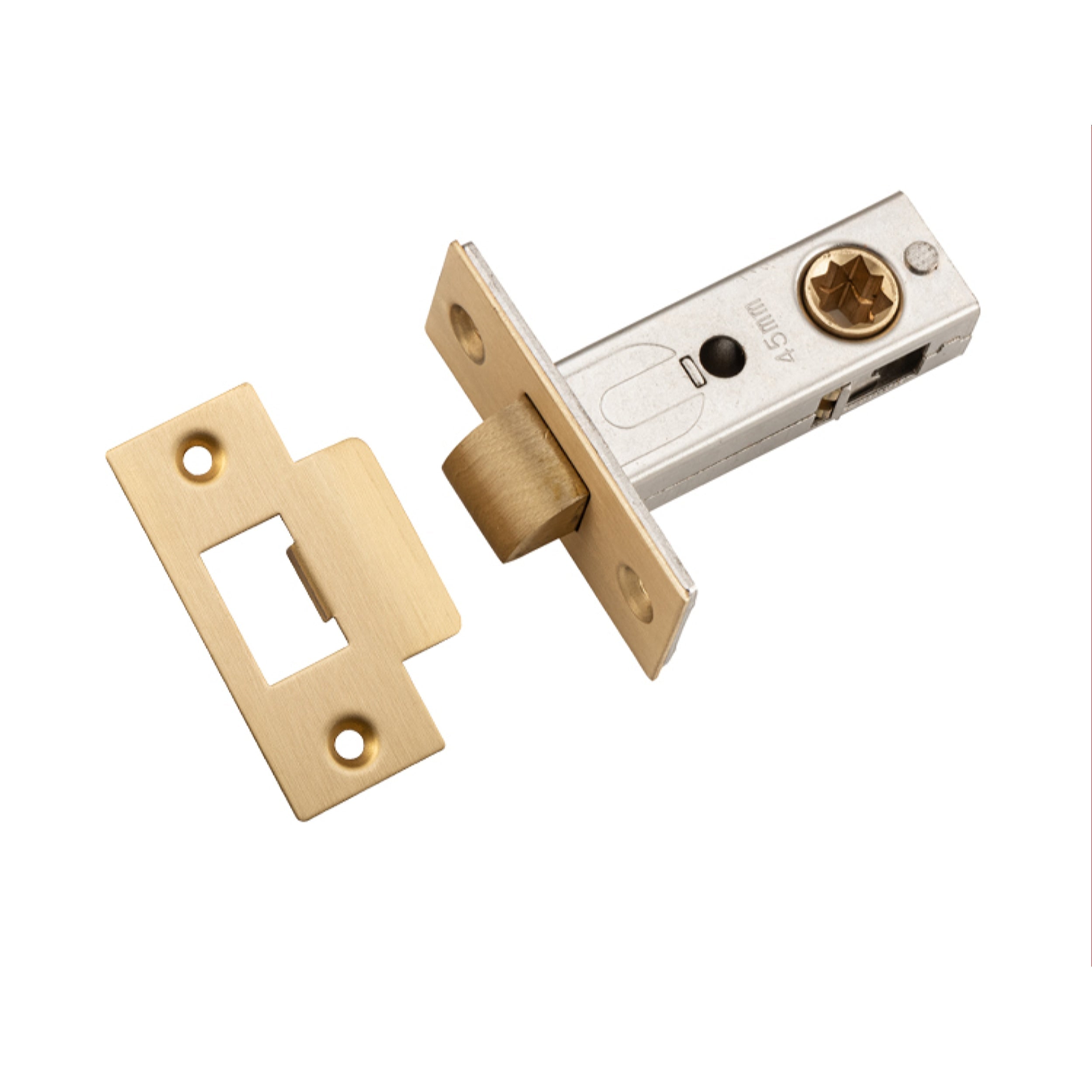 Iver Tube Latch Split Cam Hard Sprung 'T' Striker Brushed Brass Backset 45mm